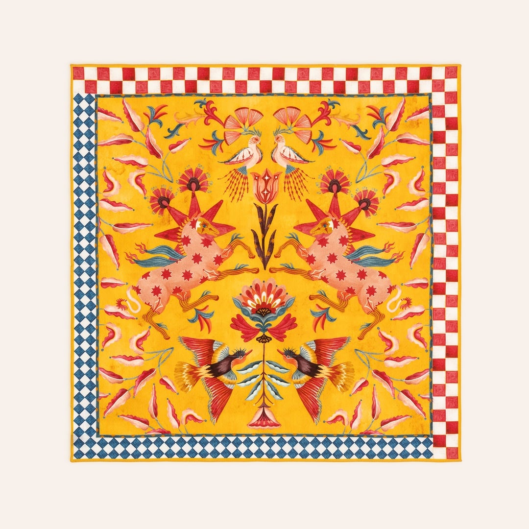 Pera Dijital Baskılı %100 Yün Fular 90x90 Cm Sarı