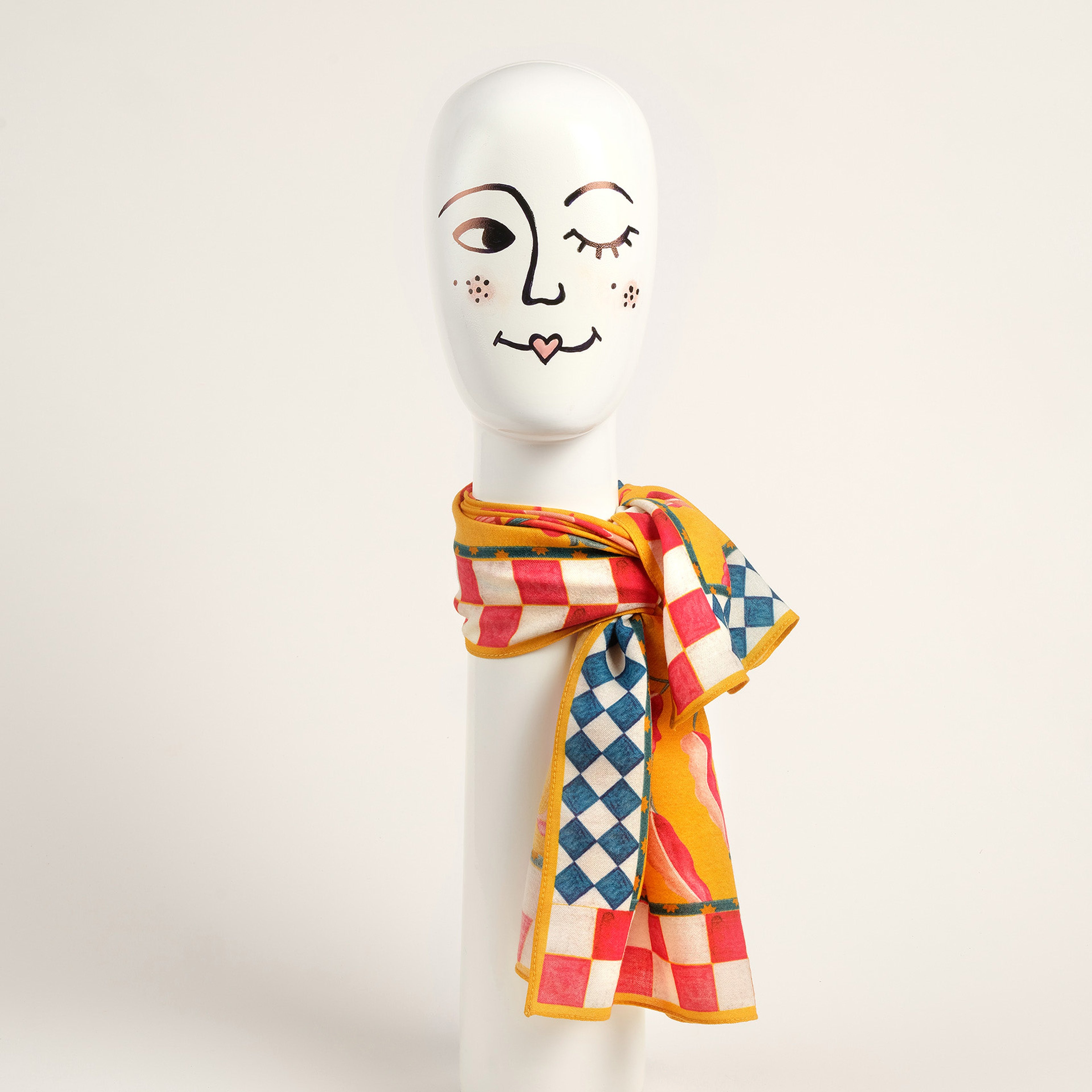 Pera Dijital Baskılı %100 Yün Fular 90x90 Cm Sarı