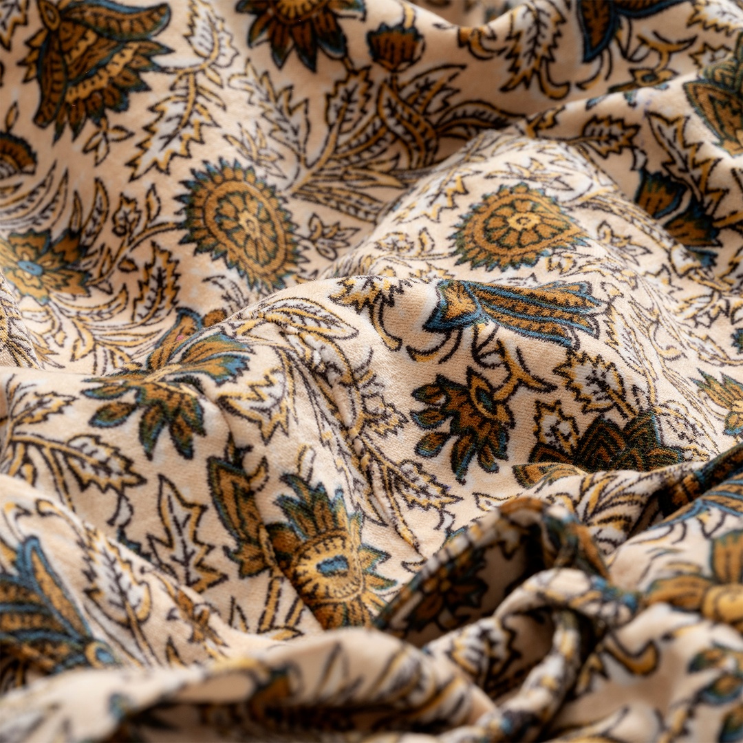 Bundı El Baskısı Pamuk Kadife Small-Medıum Beden Sabahlık Bej/kahverengi