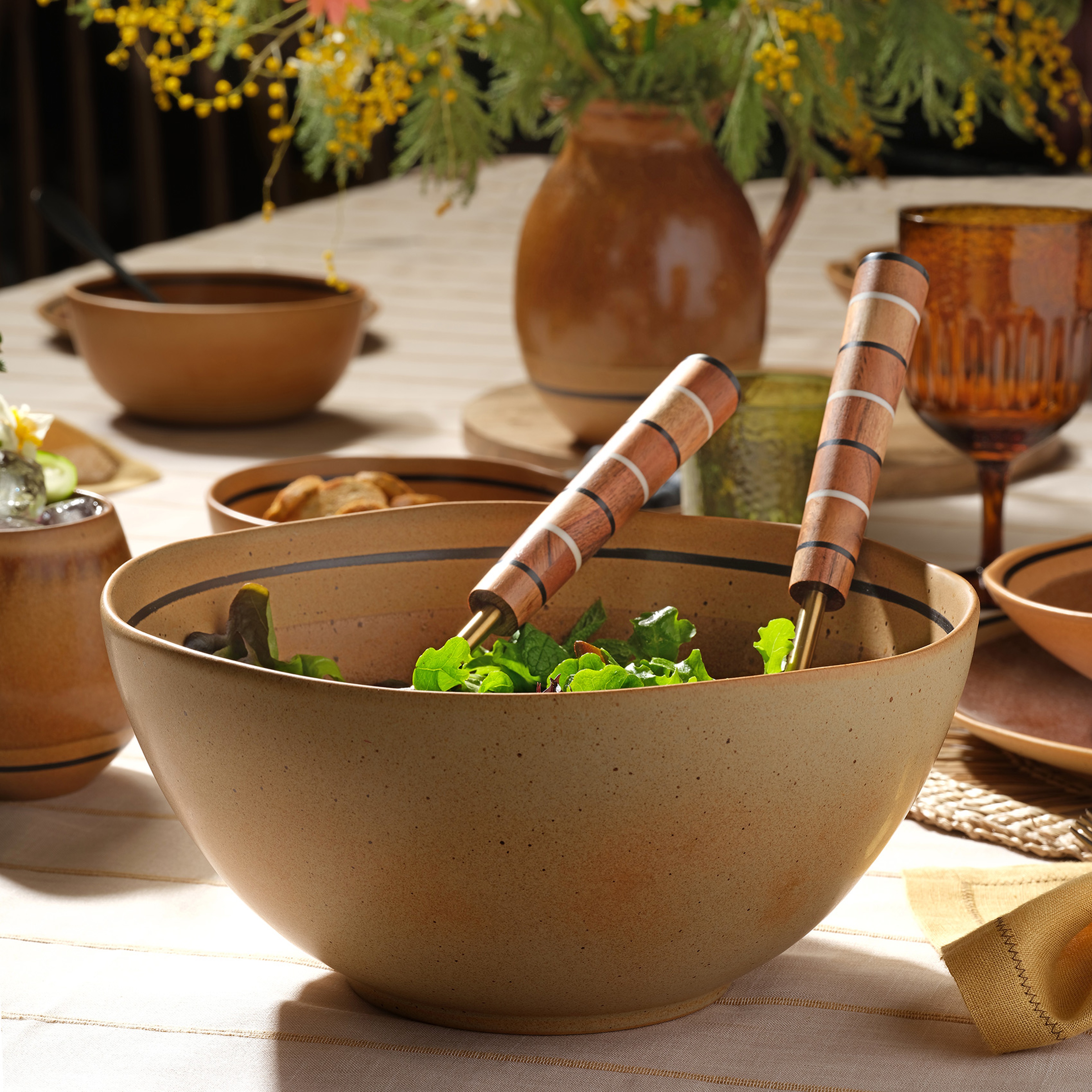 Lızbon Stoneware Salata Kasesi 27x27x13 Cm Kahverengi