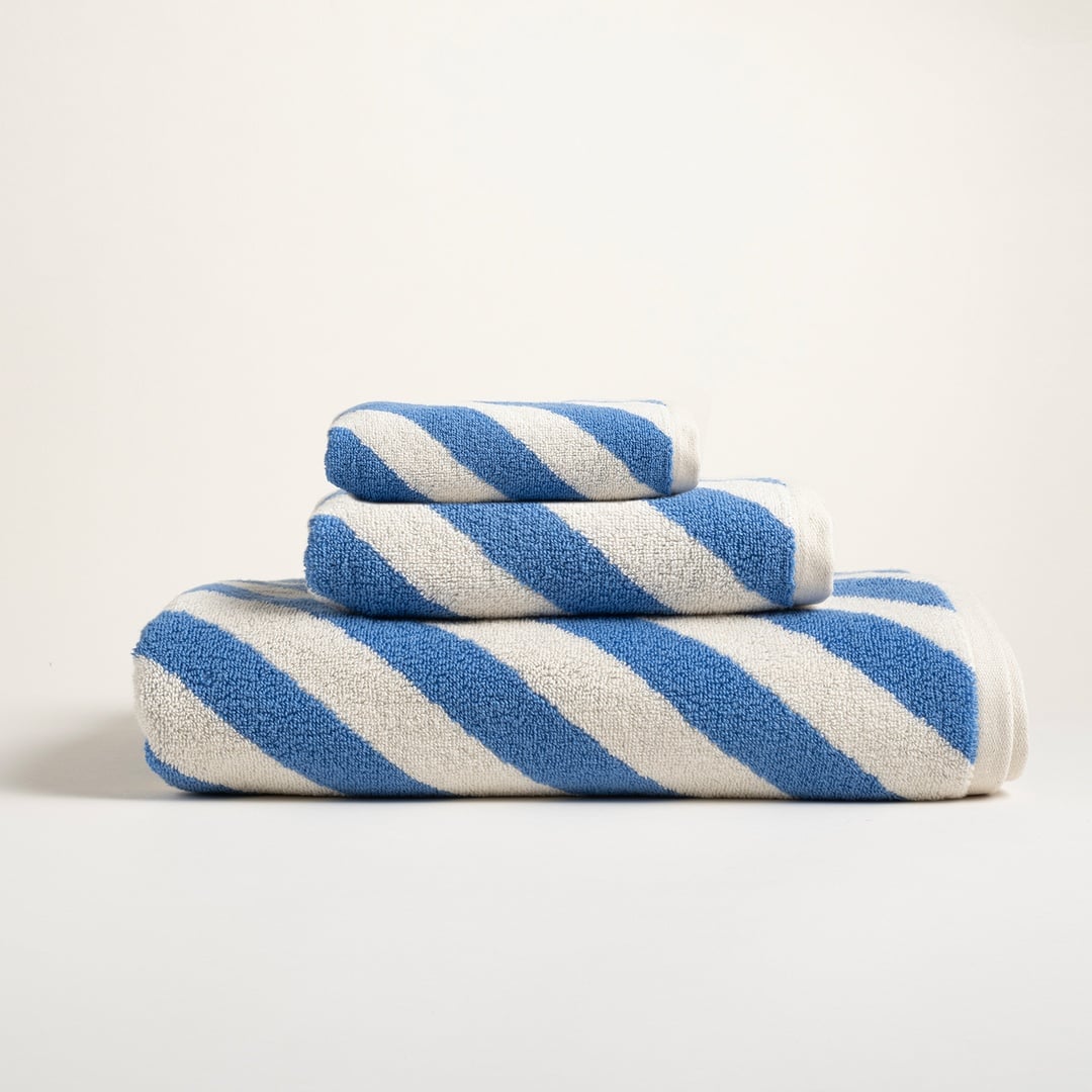 Ornaz İplik Boyalı Verevli Pamuk %100 Pamuk Banyo Havlusu 90x150 Cm Natural - Mavi