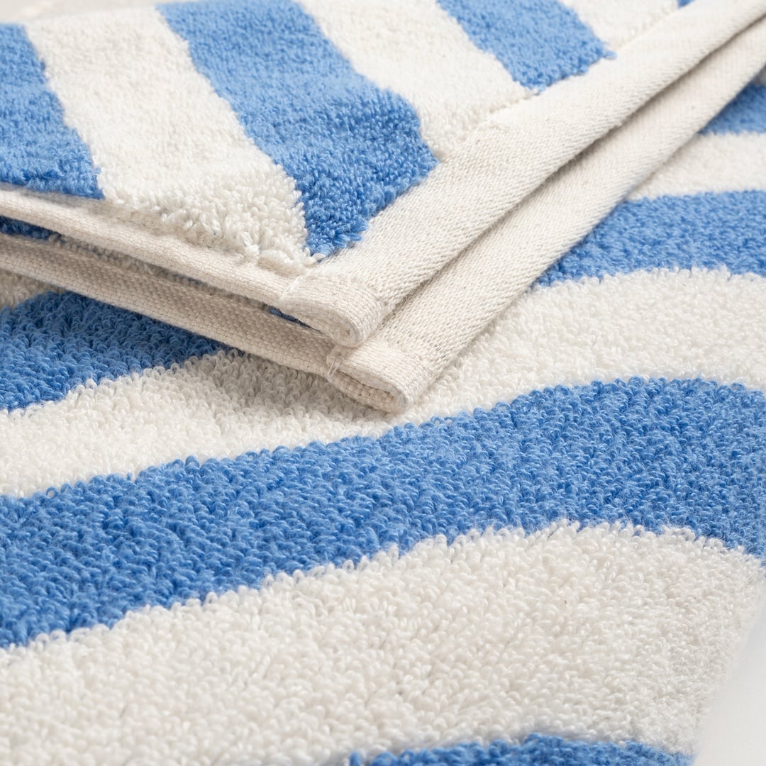 Ornaz İplik Boyalı Verevli Pamuk %100 Pamuk Banyo Havlusu 90x150 Cm Natural - Mavi