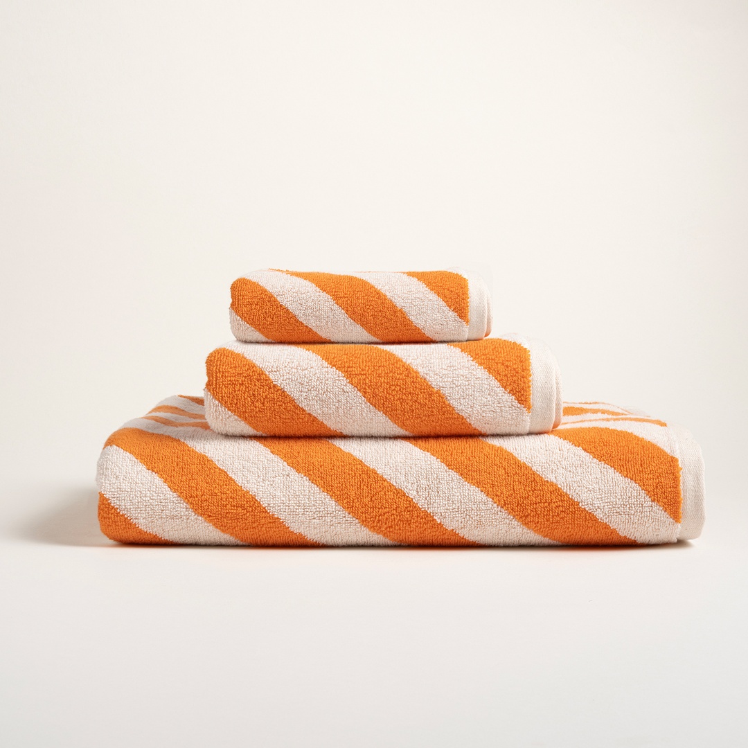 Ornaz İplik Boyalı Verevli Pamuk %100 Pamuk Banyo Havlusu 90x150 Cm Natural - Turuncu