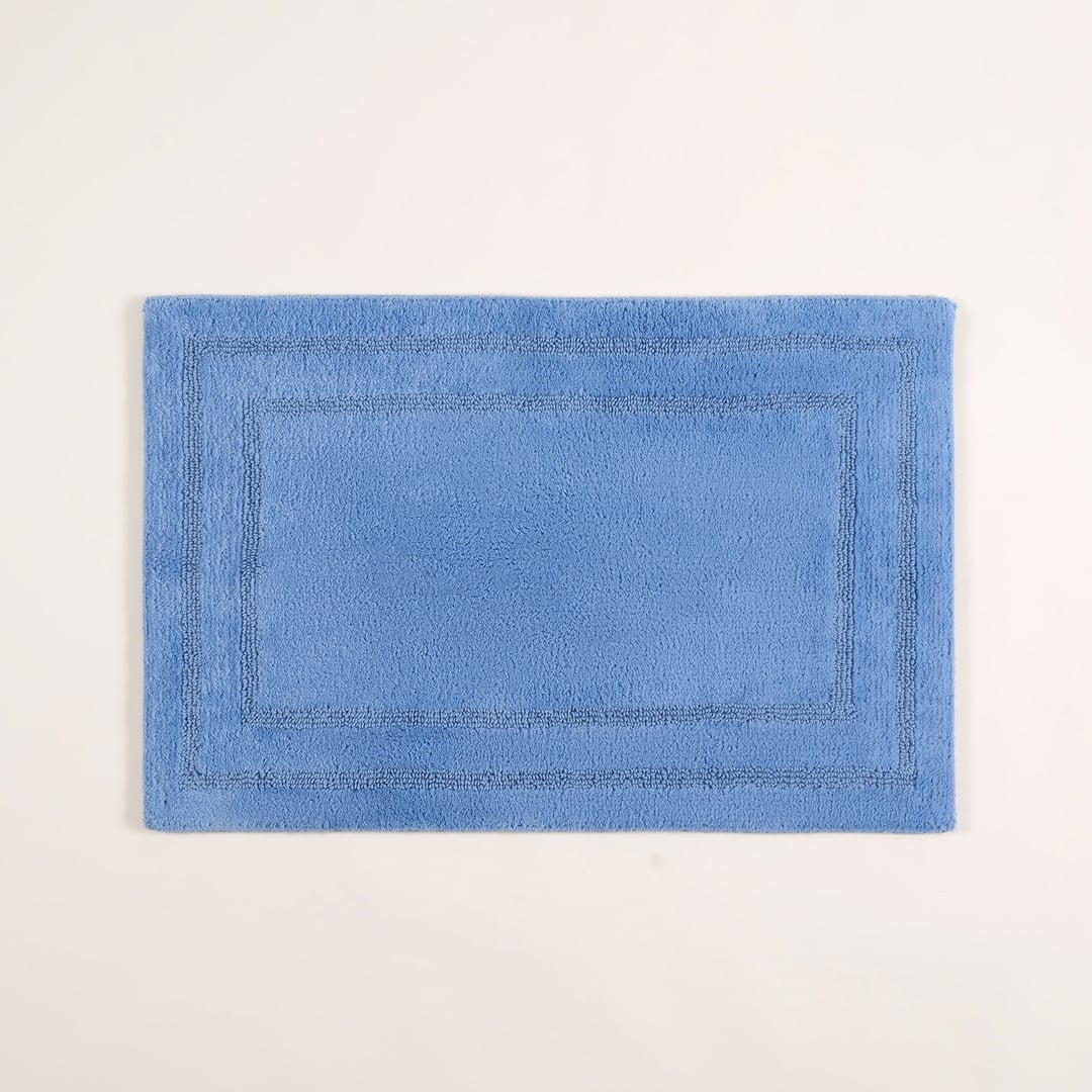 Solıd Çift Taraflı Pamuk %100 Pamuk Banyo Paspası 40x60 Cm Mavi