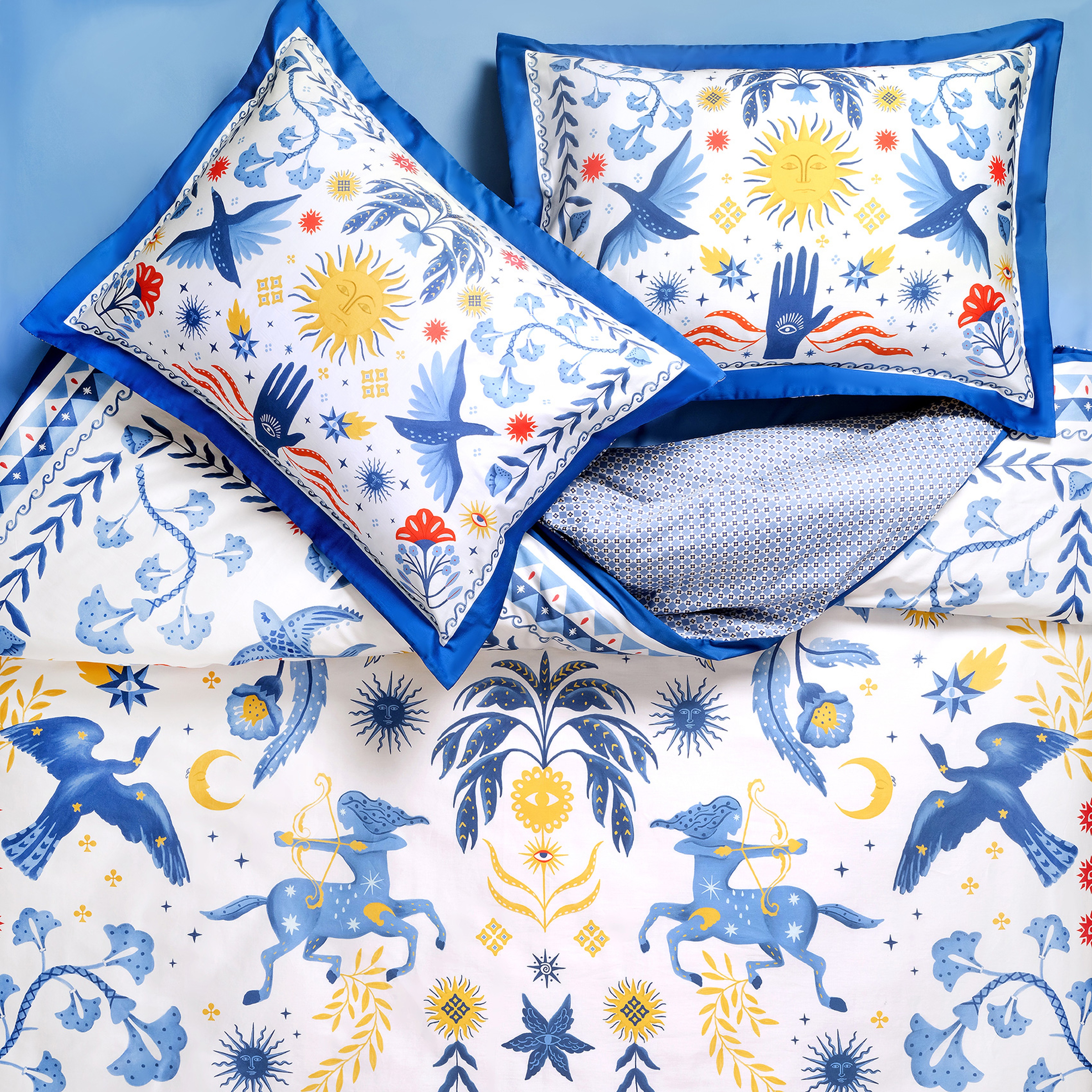 Lahor 300 Tc E.kıng Sıze Pamuk Saten Nevresim Seti 260x220 Cm Mavi