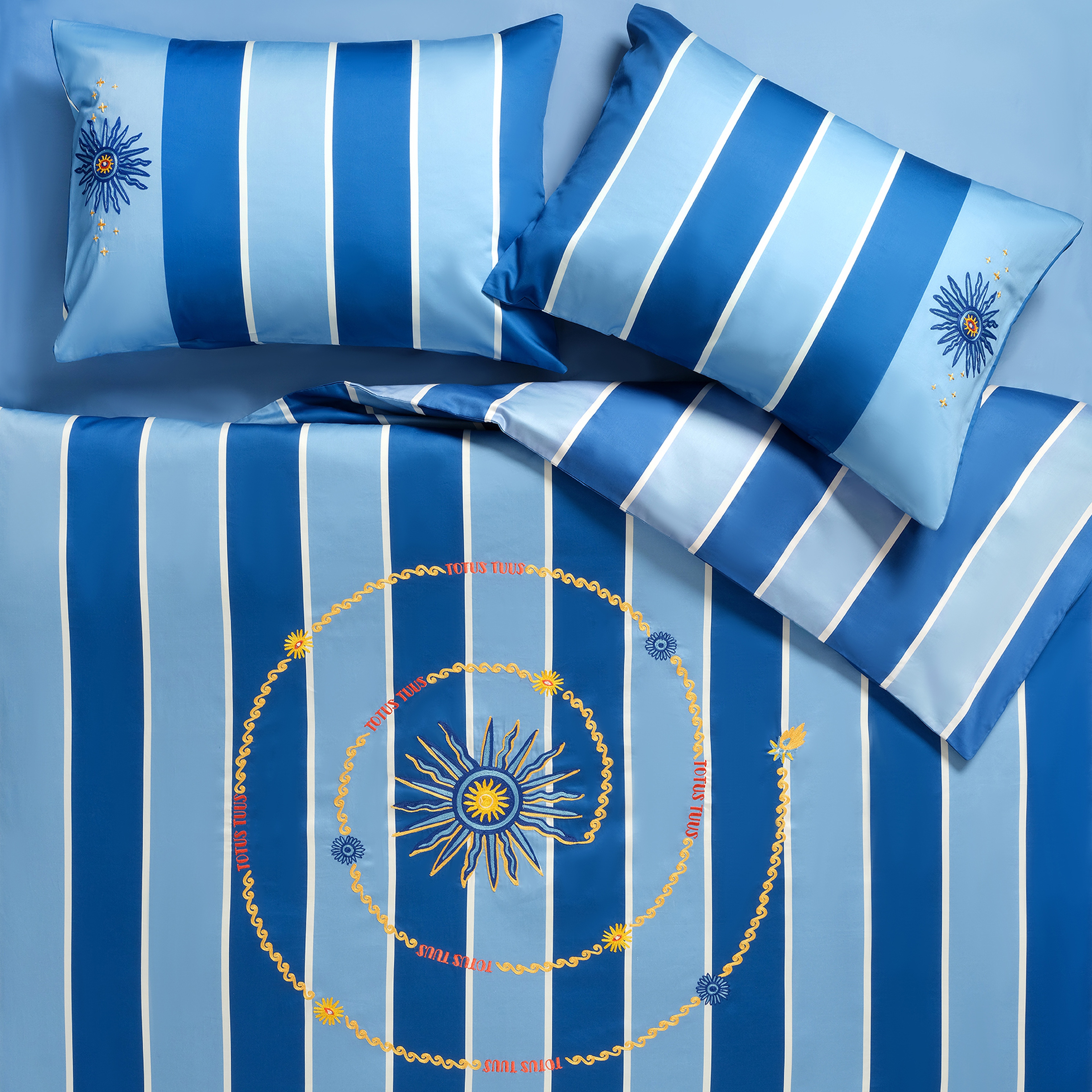 Lahor 300 Tc E.kıng Sıze Pamuk Saten Nevresim Seti 260x220 Cm Mavi - Beyaz