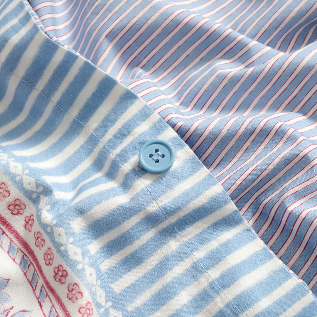 Lahor 200 Tc E.kıng Sıze Pamuk Percale Nevresim Takımı 260x220 Cm Mavi - Fuşya