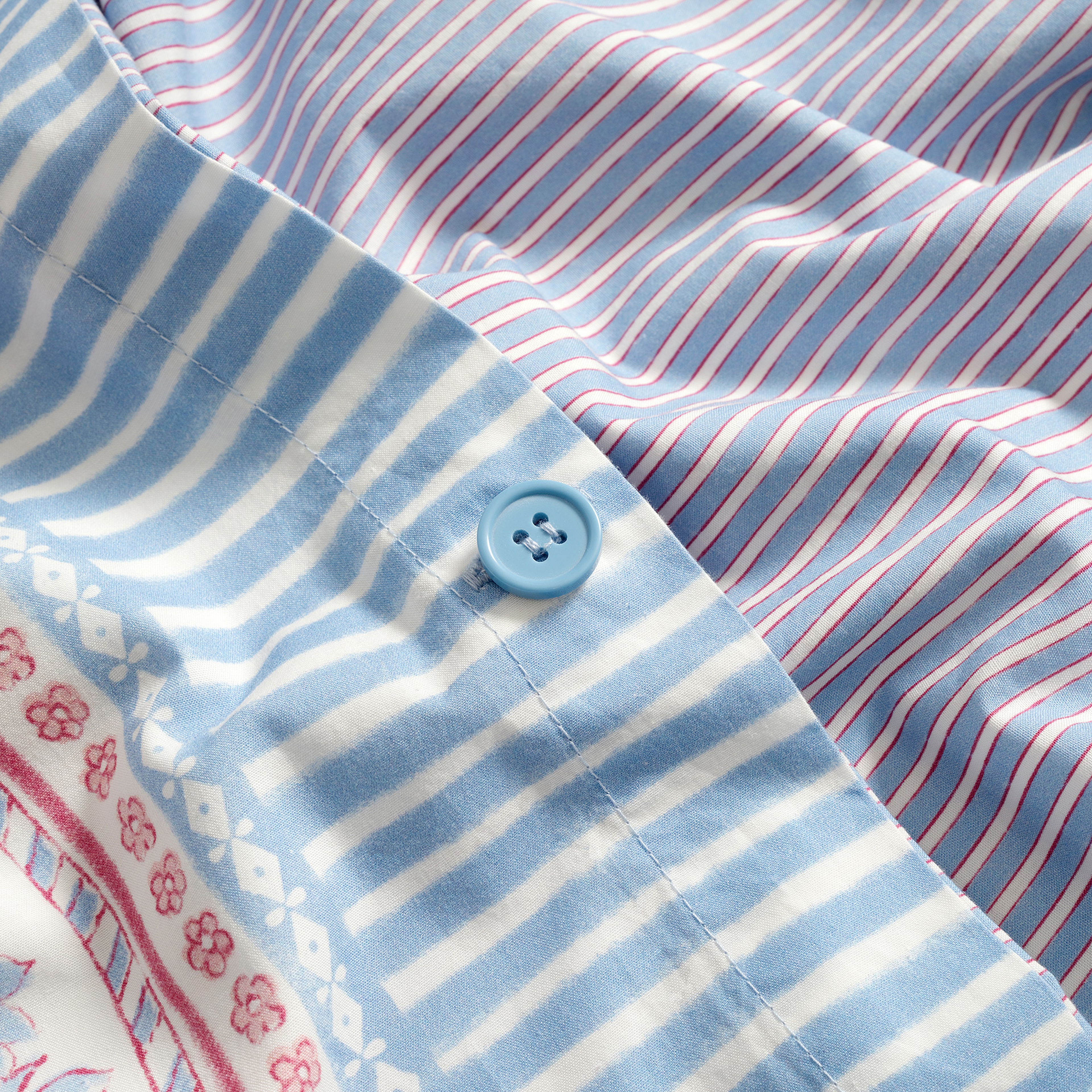 Lahor 200 Tc E.kıng Sıze Pamuk Percale Nevresim Takımı 260x220 Cm Mavi - Fuşya