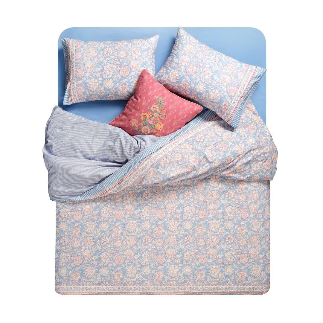 Lahor 200 Tc E.kıng Sıze Pamuk Percale Nevresim Takımı 260x220 Cm Mavi - Fuşya