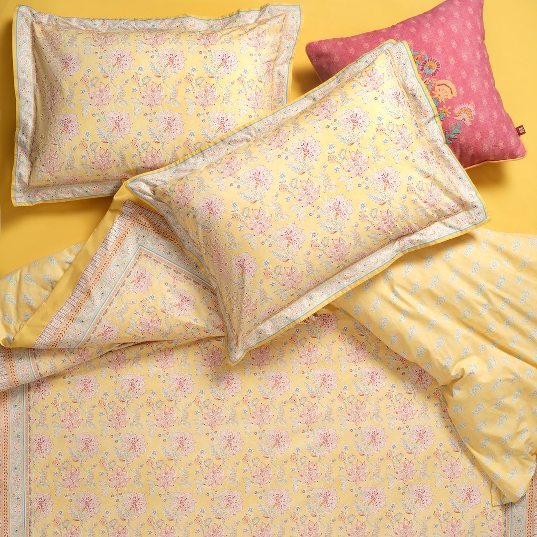 Lahor 200 Tc Kıng Sıze Pamuk Percale Nevresim Takımı 240x220 Cm Sarı