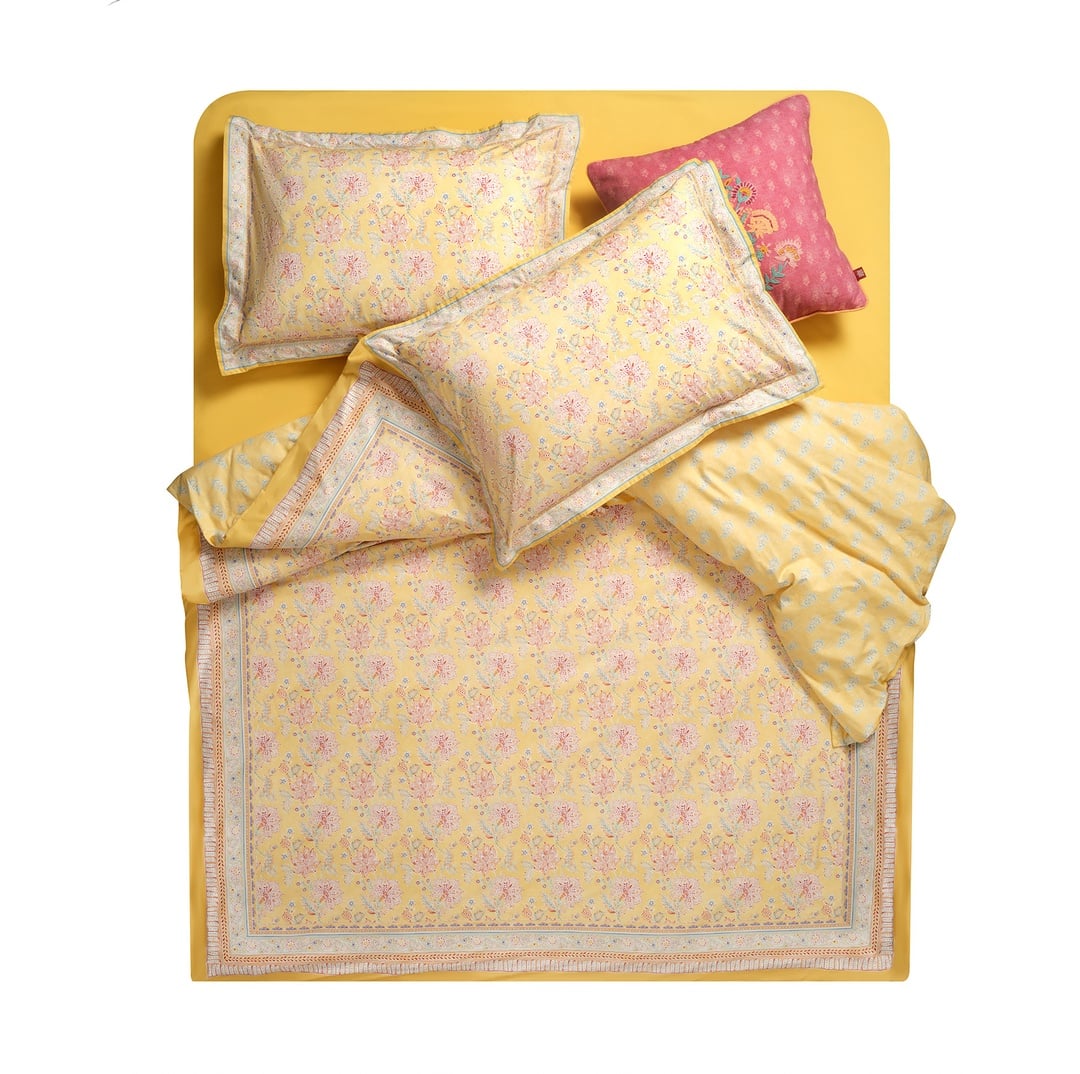 Lahor 200 Tc Kıng Sıze Pamuk Percale Nevresim Takımı 240x220 Cm Sarı