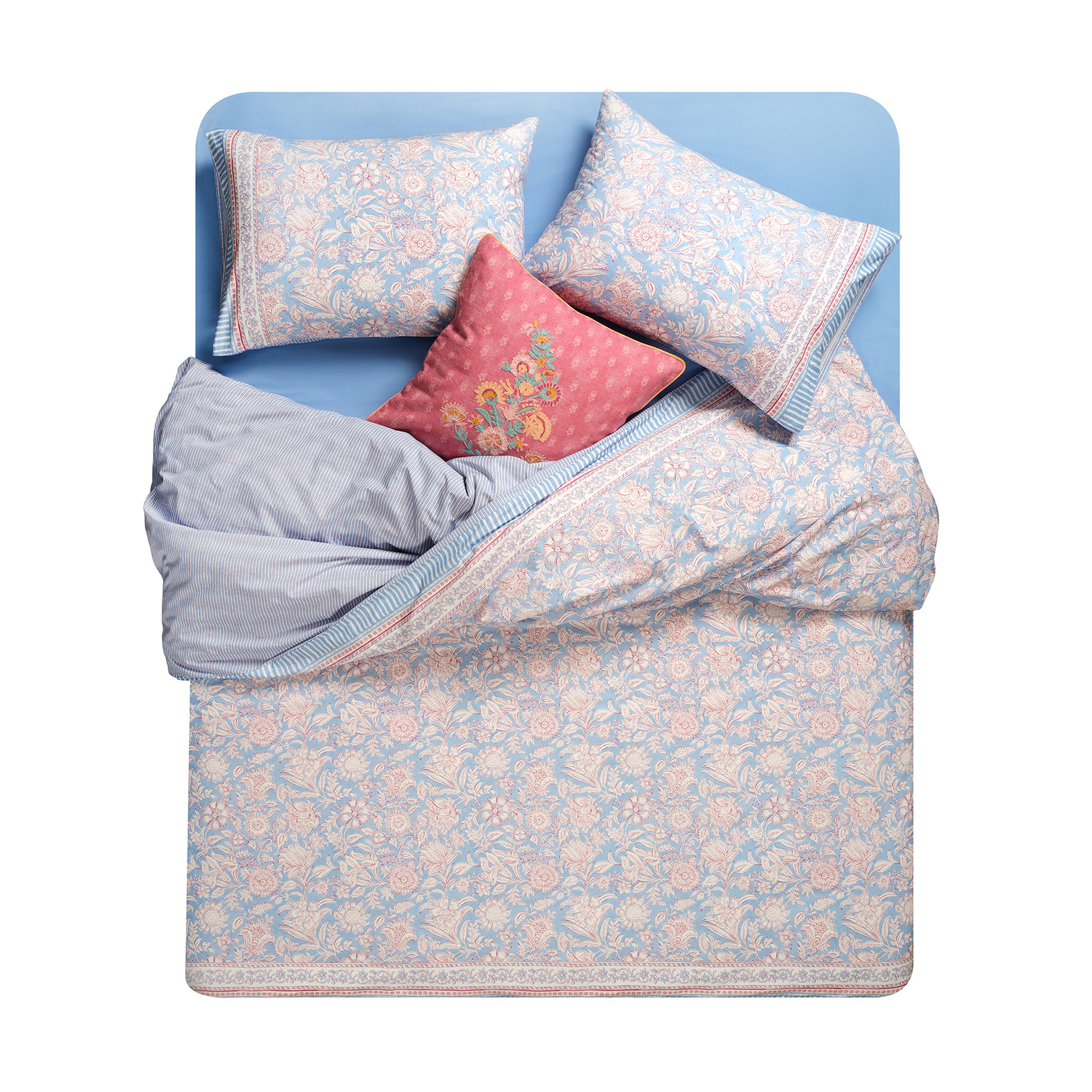 Lahor 200 Tc Kıng Sıze Pamuk Percale Nevresim Takımı 240x220 Cm Mavi - Fuşya