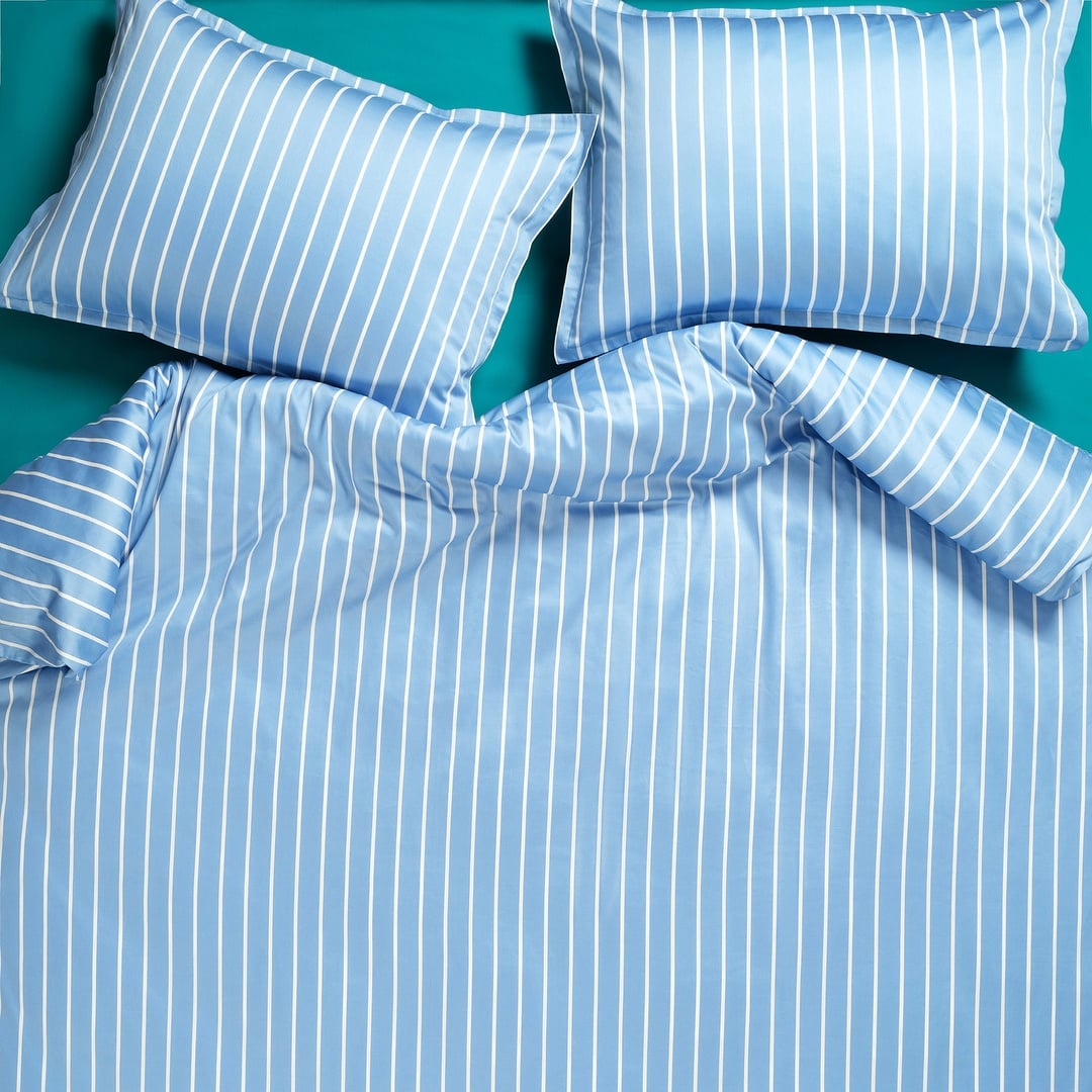 Solıd 300 Tc Geniş Çizgili Çift Kişilik Pamuk Saten Nevresim Seti 200x220 Cm Mavi