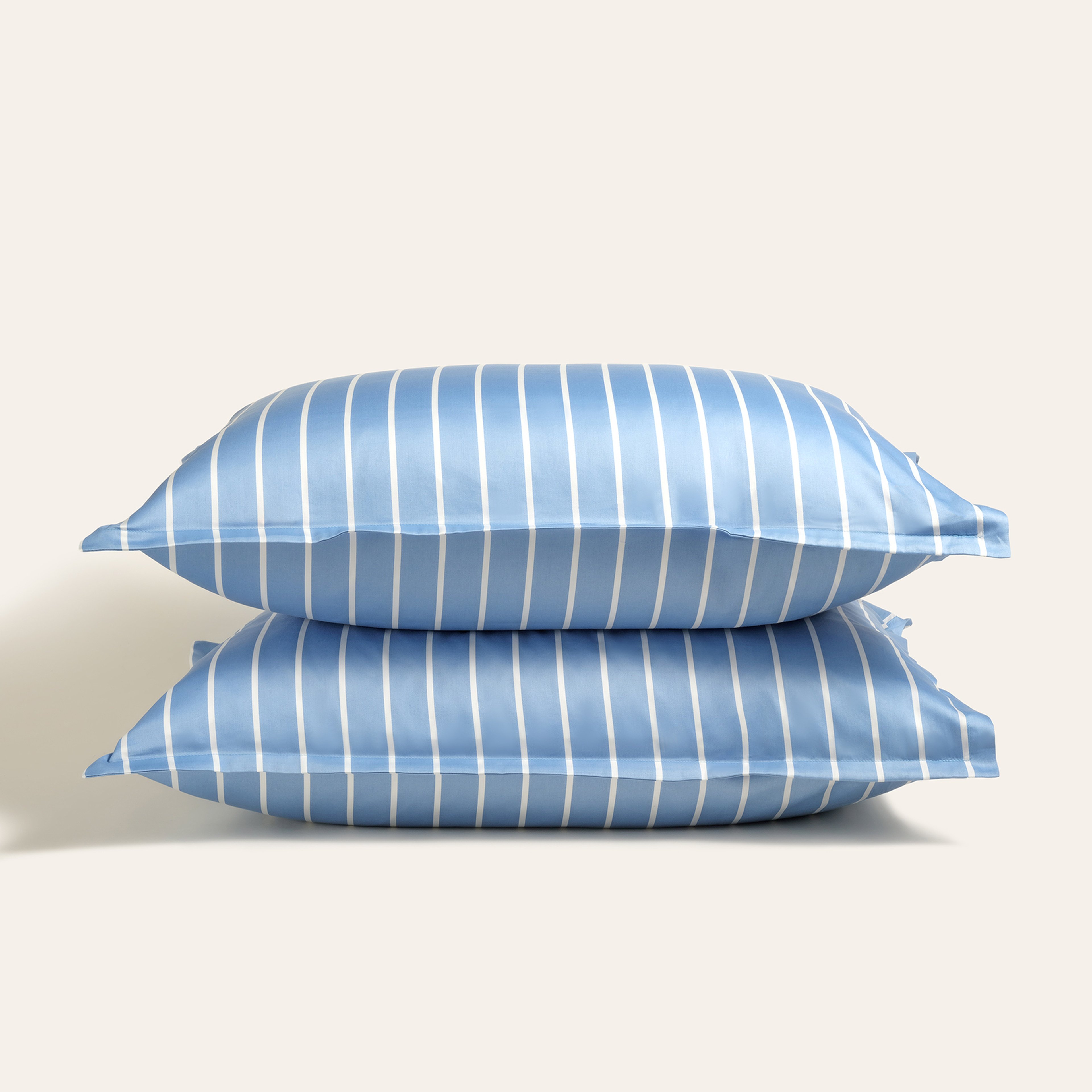 Solıd Geniş Çizgili 300 Tc Oxford 2'li Pamuk Saten Yastık Kılıfı 50x70+2 Cm Mavi