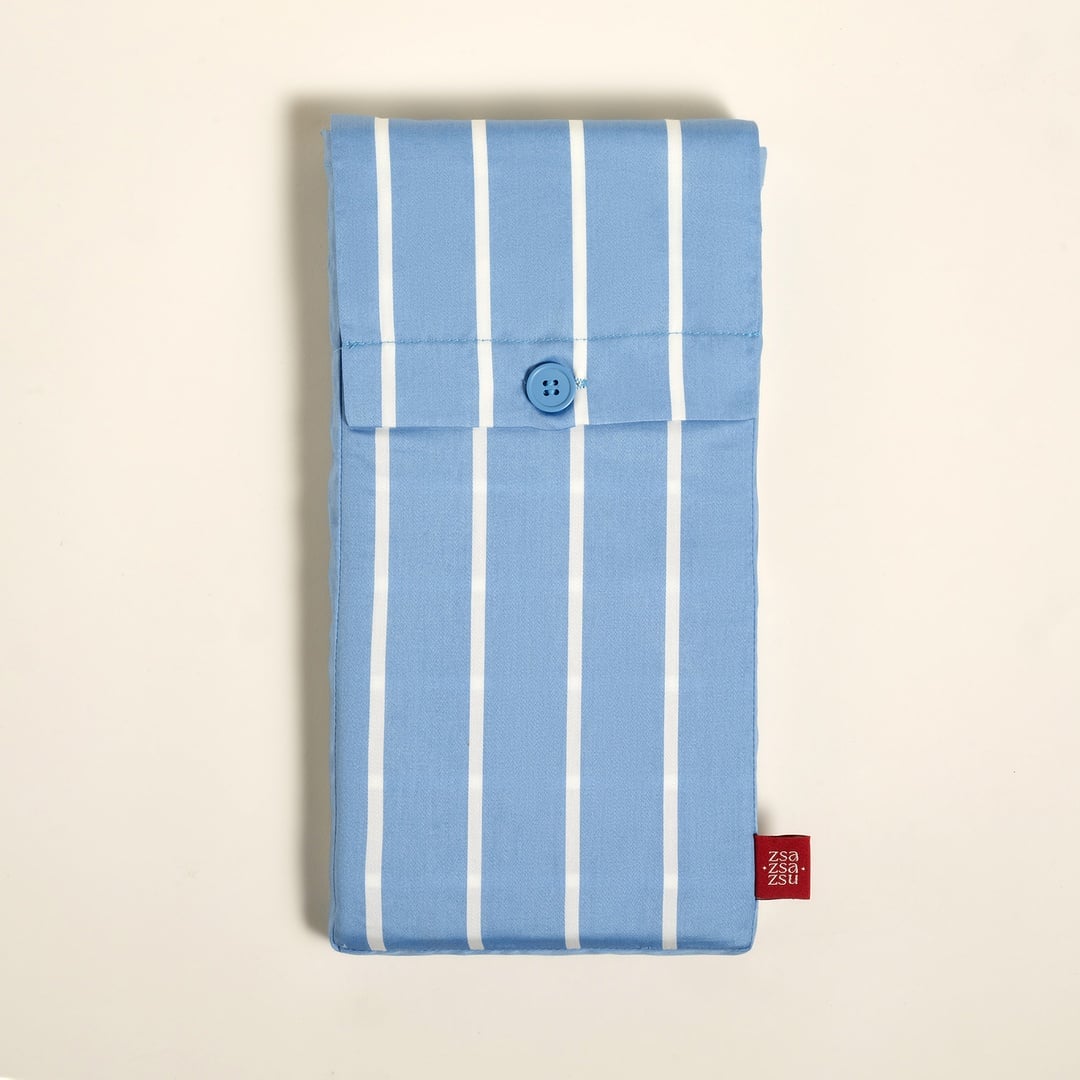 Solıd Geniş Çizgili 300 Tc Oxford 2'li Pamuk Saten Yastık Kılıfı 50x70+2 Cm Mavi