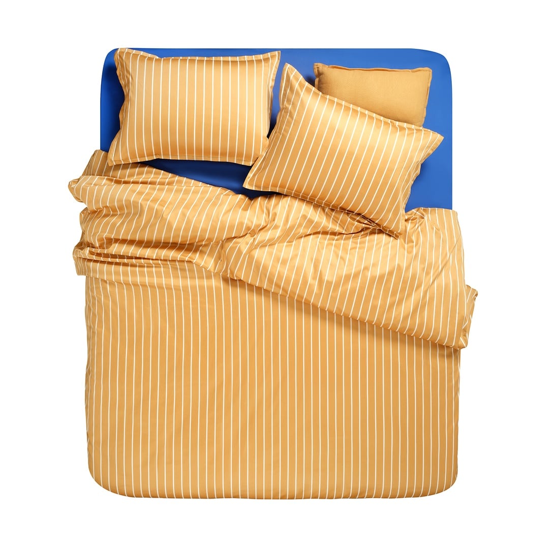 Solıd 300 Tc Geniş Çizgili Kıng Sıze Pamuk Saten Nevresim Seti 240x220 Cm Sarı