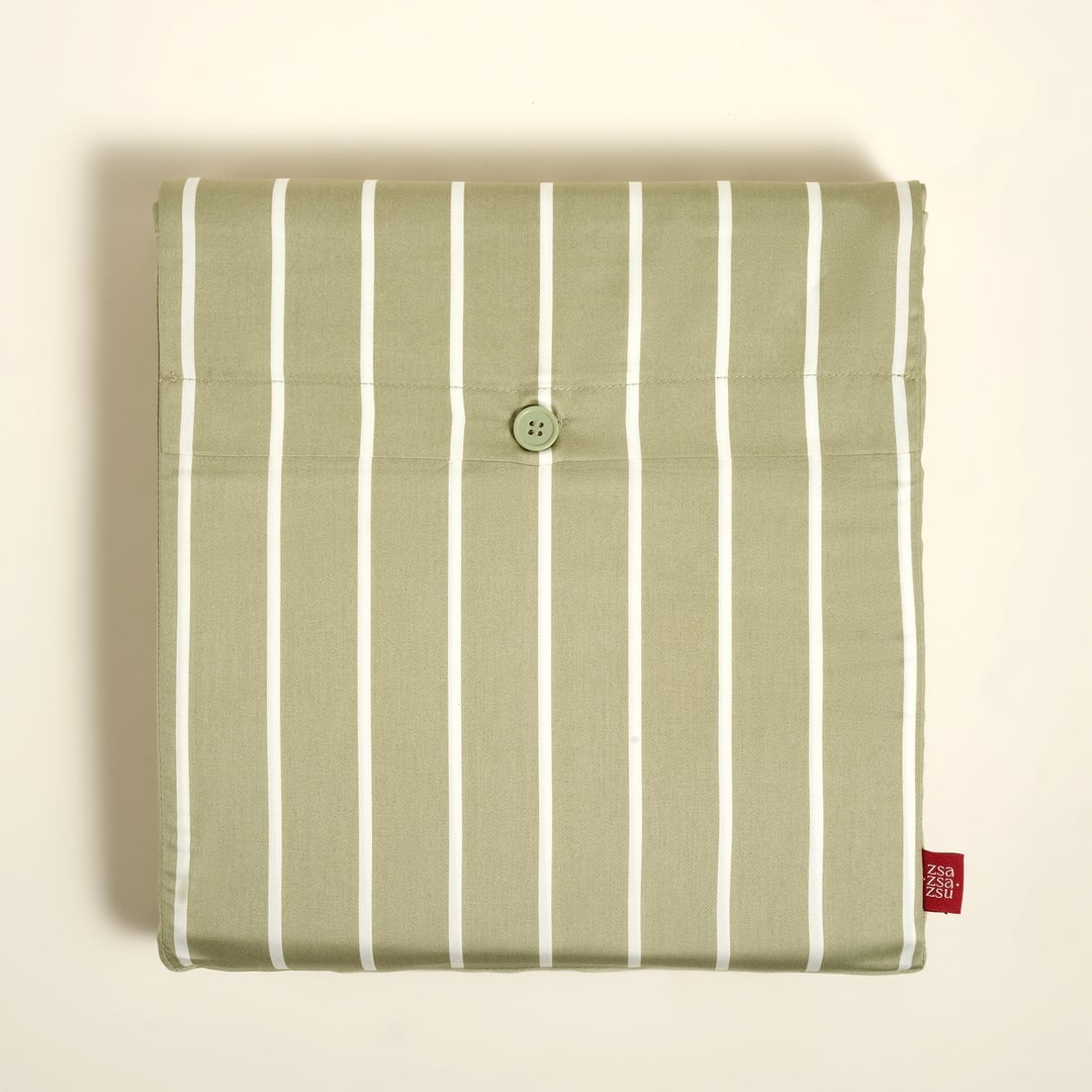 Solıd 300 Tc Geniş Çizgili Çift Kişilik Pamuk Saten Nevresim Seti 200x220 Cm Yeşil