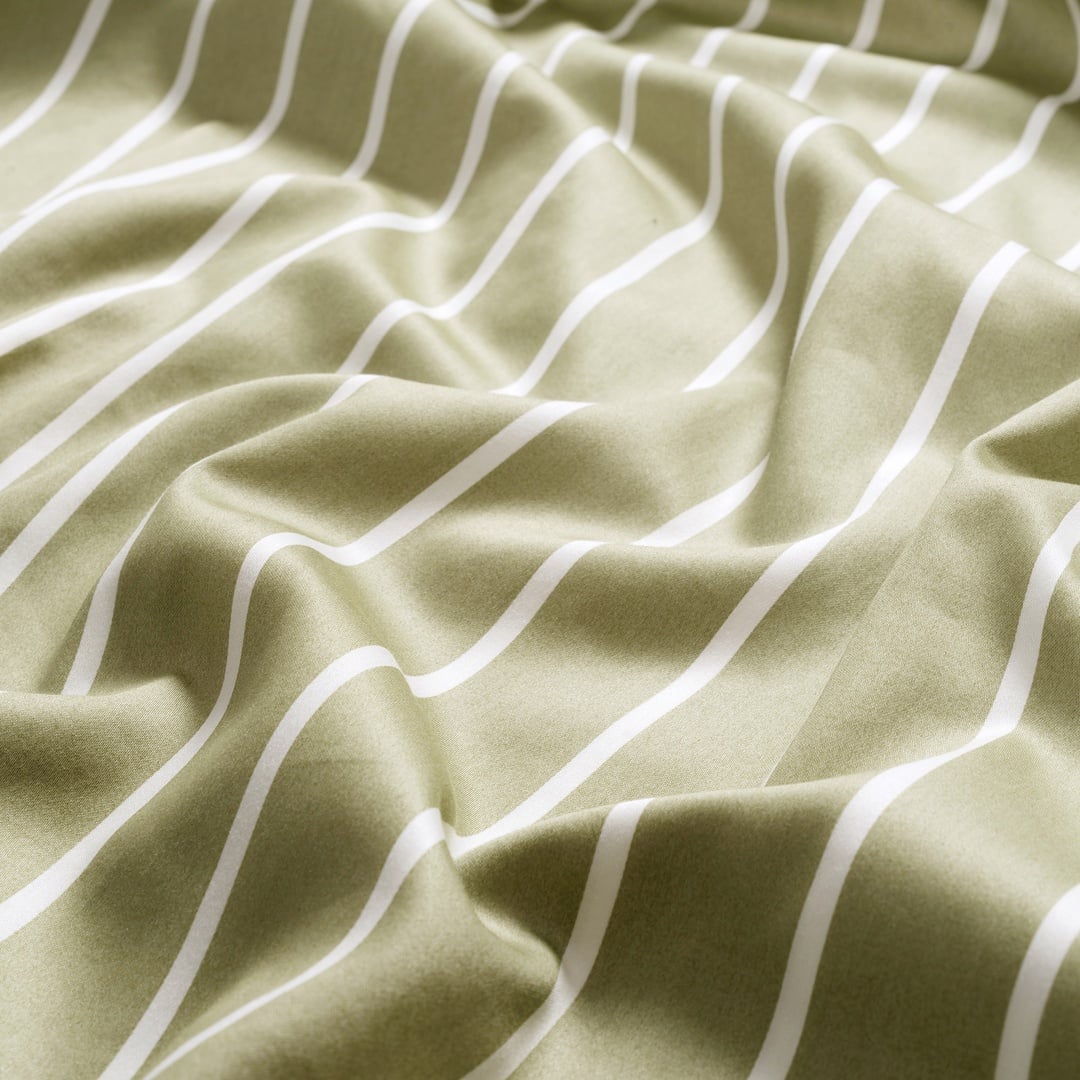 Solıd 300 Tc Geniş Çizgili Çift Kişilik Pamuk Saten Nevresim Seti 200x220 Cm Yeşil