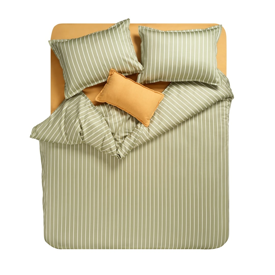 Solıd 300 Tc Geniş Çizgili Çift Kişilik Pamuk Saten Nevresim Seti 200x220 Cm Yeşil