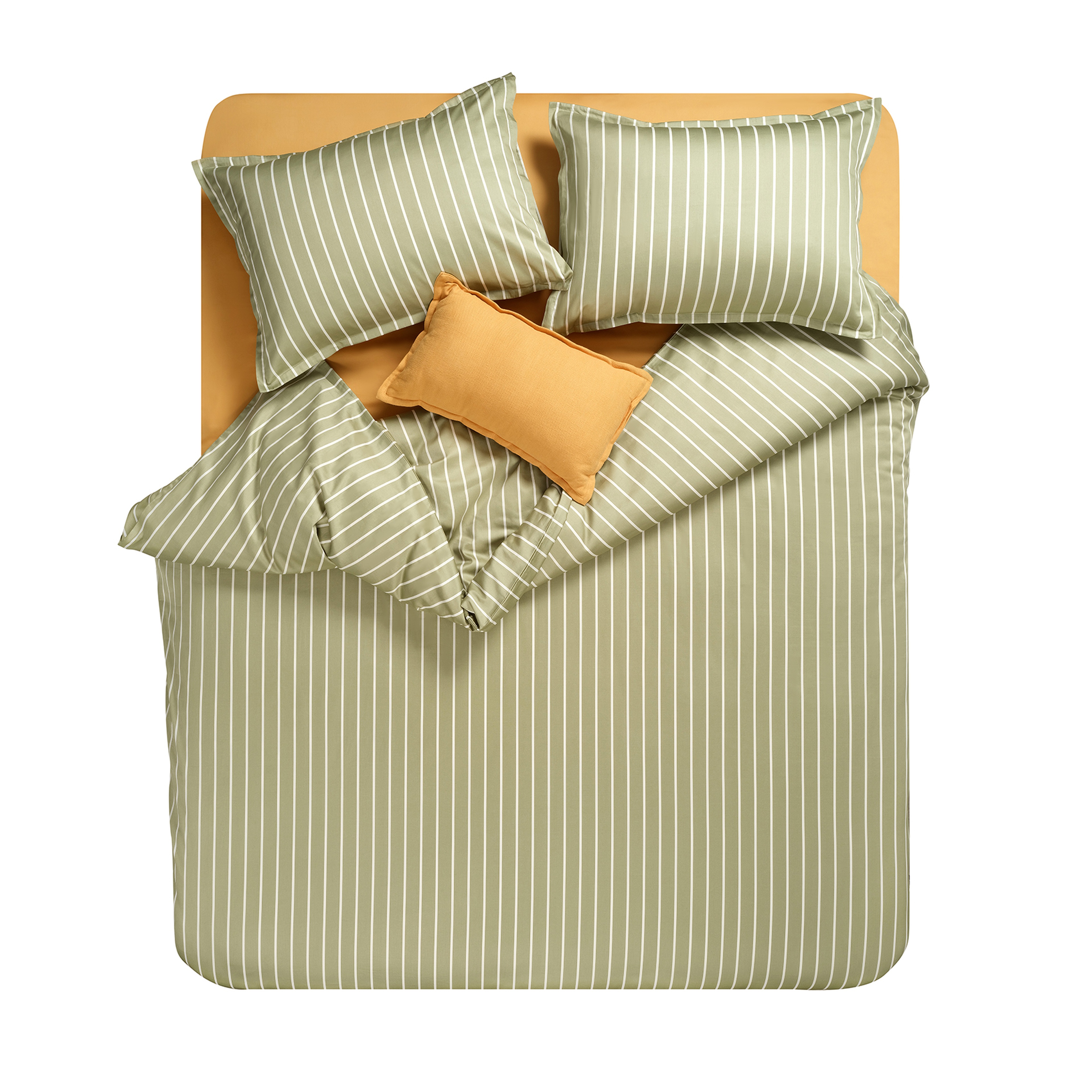 Solıd 300 Tc Geniş Çizgili Çift Kişilik Pamuk Saten Nevresim Seti 200x220 Cm Yeşil