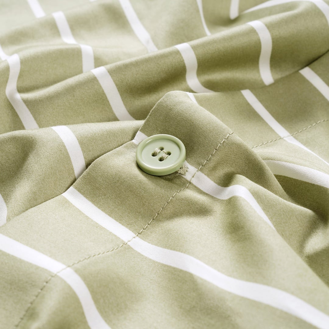 Solıd 300 Tc Geniş Çizgili Çift Kişilik Pamuk Saten Nevresim Seti 200x220 Cm Yeşil
