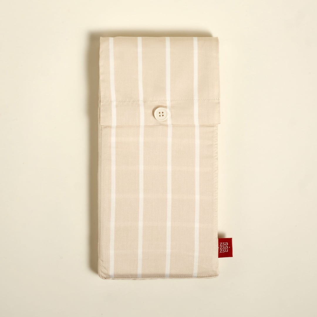 Solıd Geniş Çizgili 300 Tc Oxford 2'li Pamuk Saten Yastık Kılıfı 50x70+2 Cm Krem