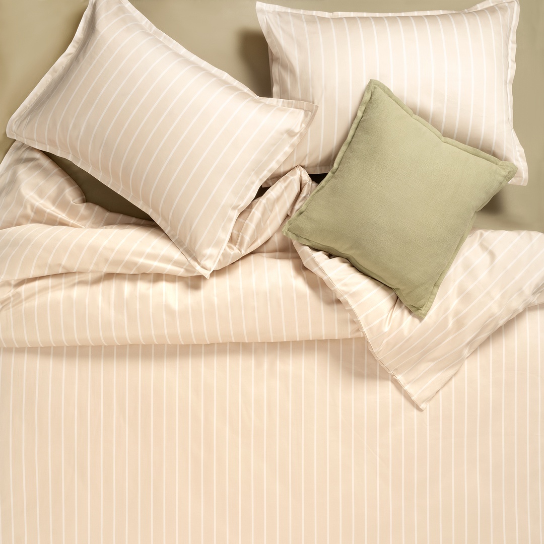 Solıd Geniş Çizgili 300 Tc Oxford 2'li Pamuk Saten Yastık Kılıfı 50x70+2 Cm Krem