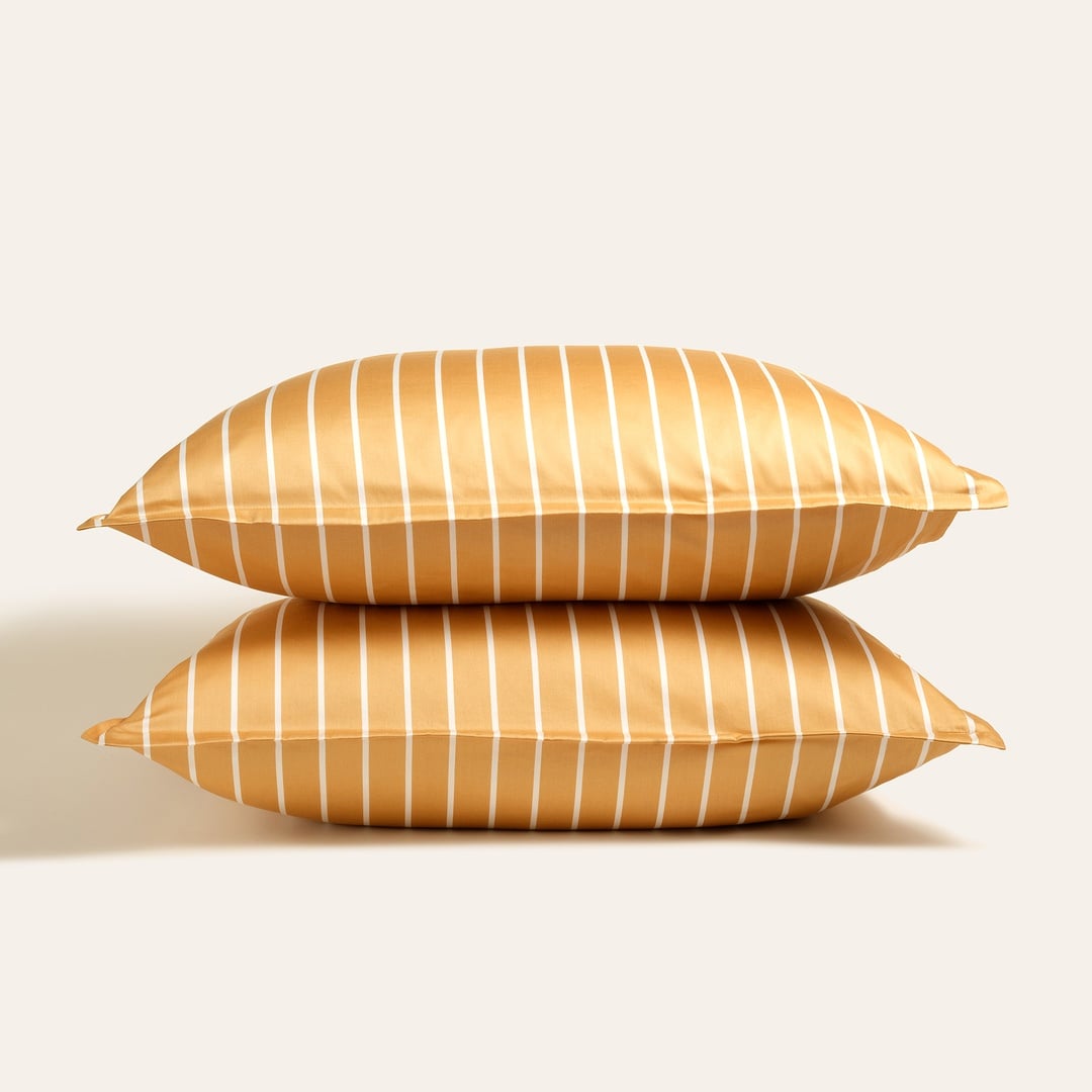 Solıd Geniş Çizgili 300 Tc Oxford 2'li Pamuk Saten Yastık Kılıfı 50x70+2 Cm Sarı