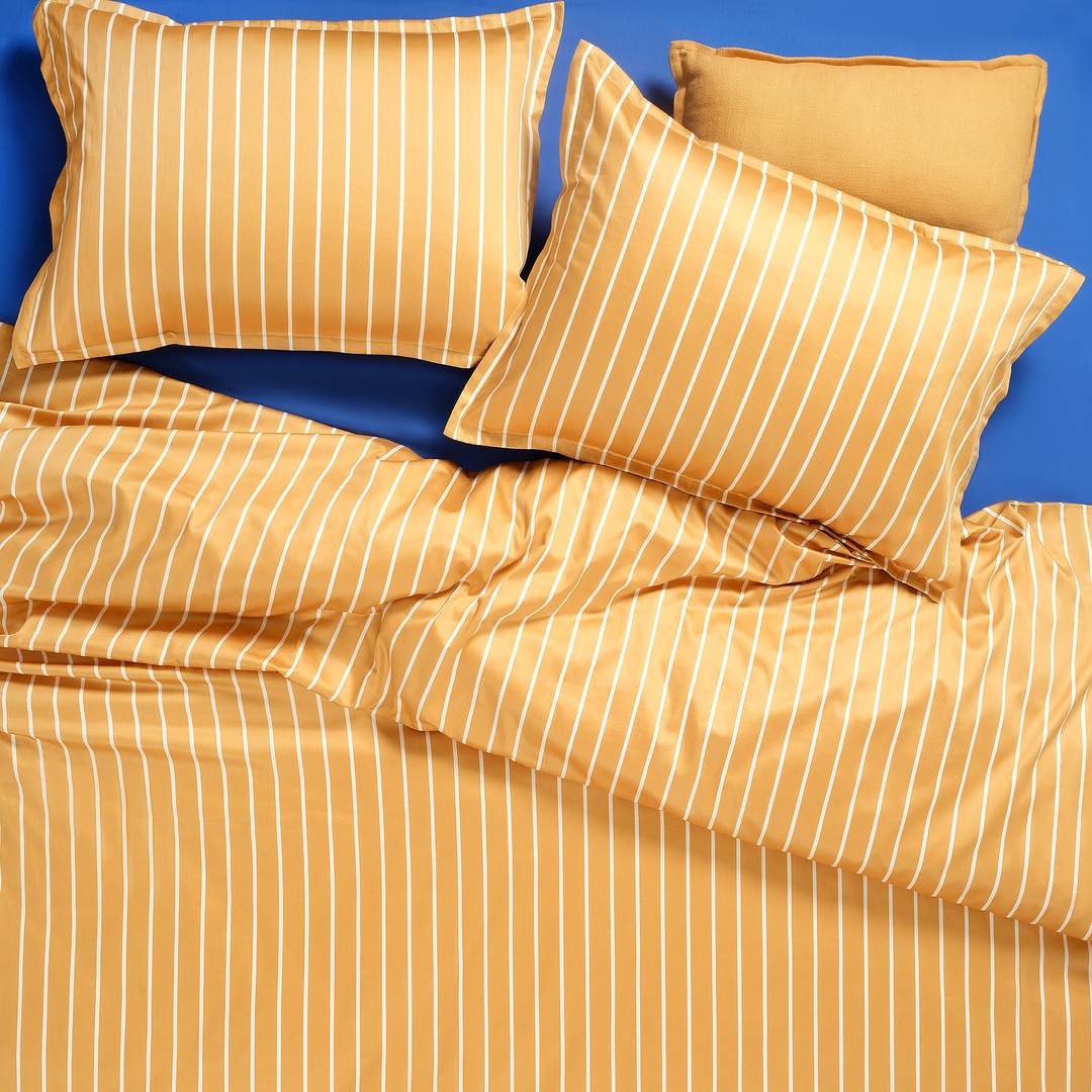 Solıd Geniş Çizgili 300 Tc Oxford 2'li Pamuk Saten Yastık Kılıfı 50x70+2 Cm Sarı