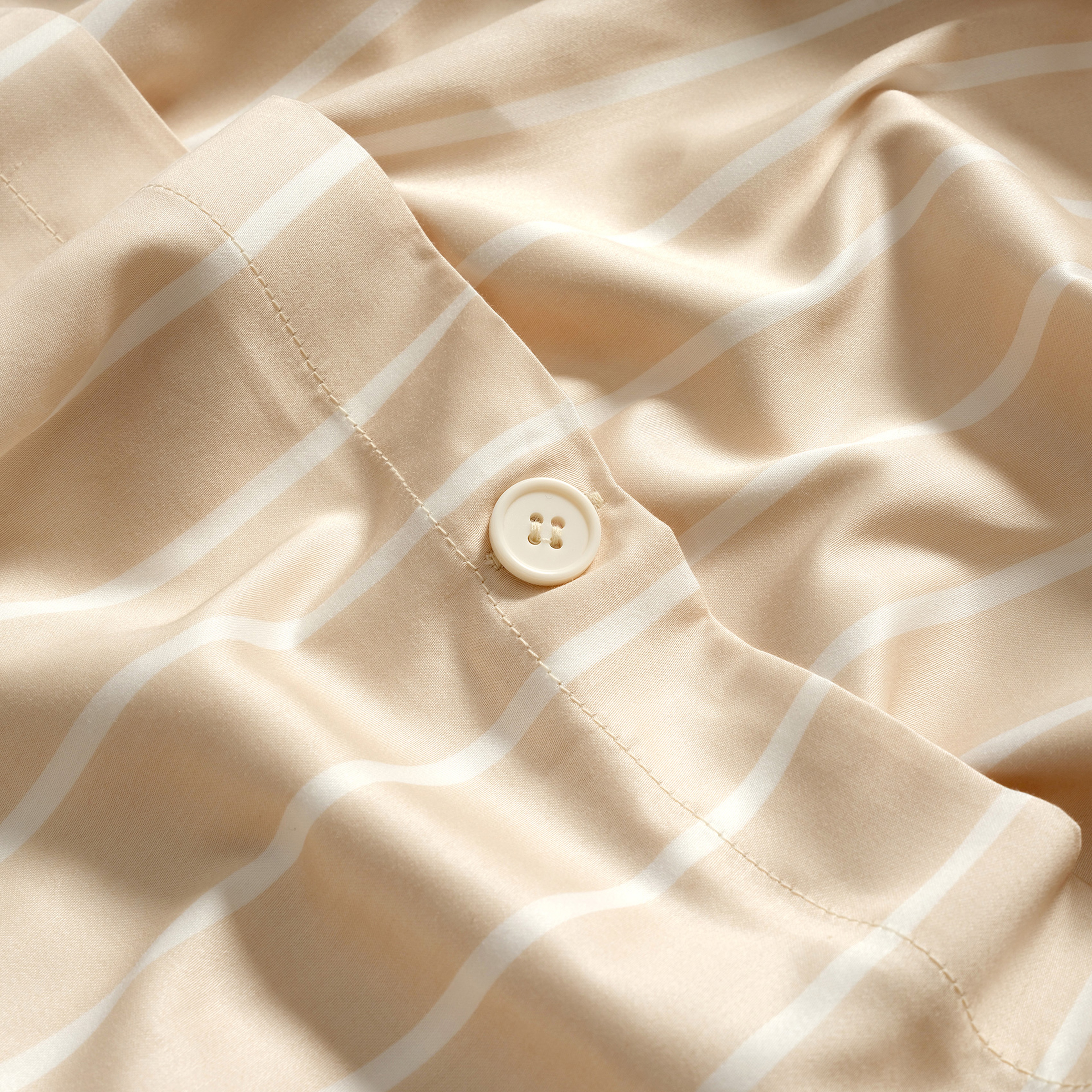 Solıd 300 Tc Geniş Çizgili Kıng Sıze Pamuk Saten Nevresim Seti 240x220 Cm Krem