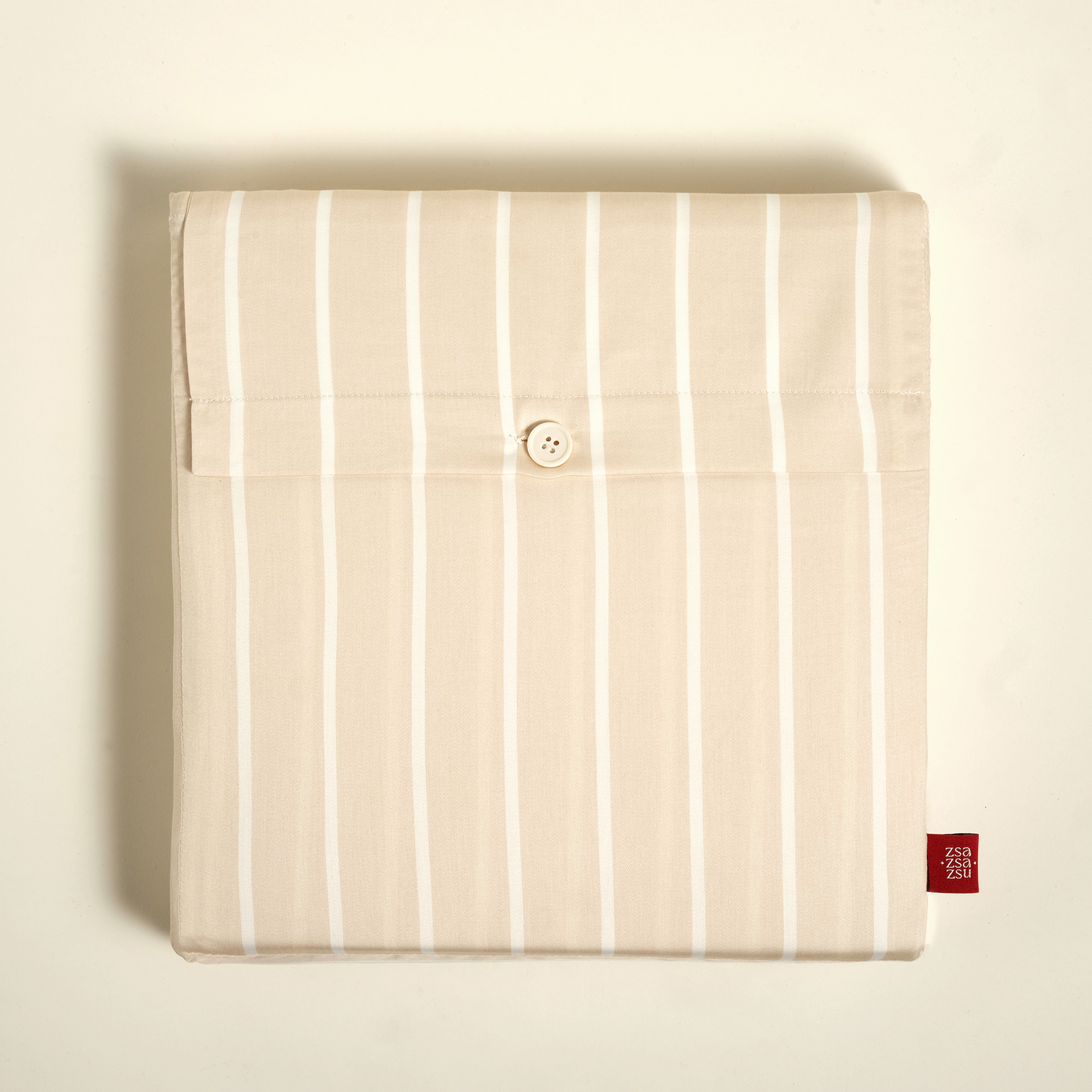 Solıd 300 Tc Geniş Çizgili Tek Kişilik Pamuk Saten Nevresim Seti 160x220 Cm Krem