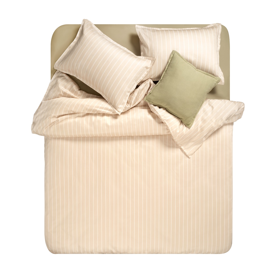 Solıd 300 Tc Geniş Çizgili Tek Kişilik Pamuk Saten Nevresim Seti 160x220 Cm Krem