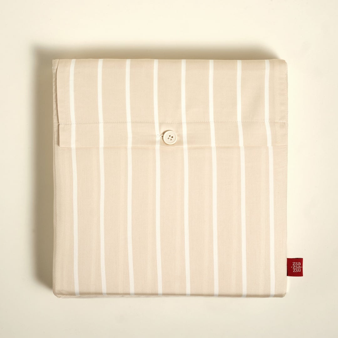 Solıd 300 Tc Geniş Çizgili Çift Kişilik Pamuk Saten Nevresim Seti 200x220 Cm Krem