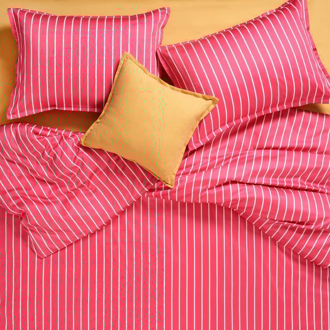 Solıd 300 Tc Geniş Çizgili Çift Kişilik Pamuk Saten Nevresim Seti 200x220 Cm Fuşya