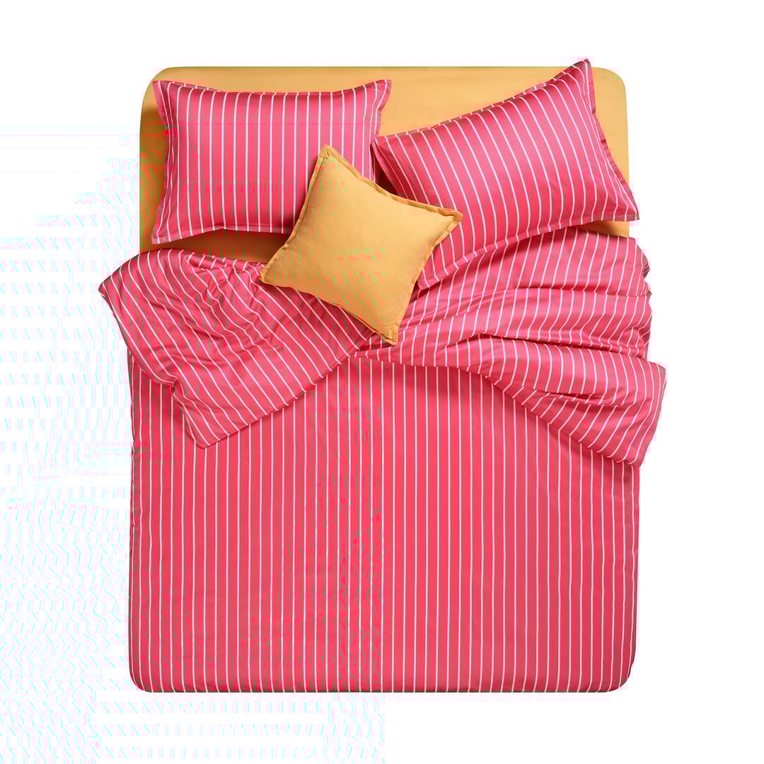 Solıd 300 Tc Geniş Çizgili Çift Kişilik Pamuk Saten Nevresim Seti 200x220 Cm Fuşya