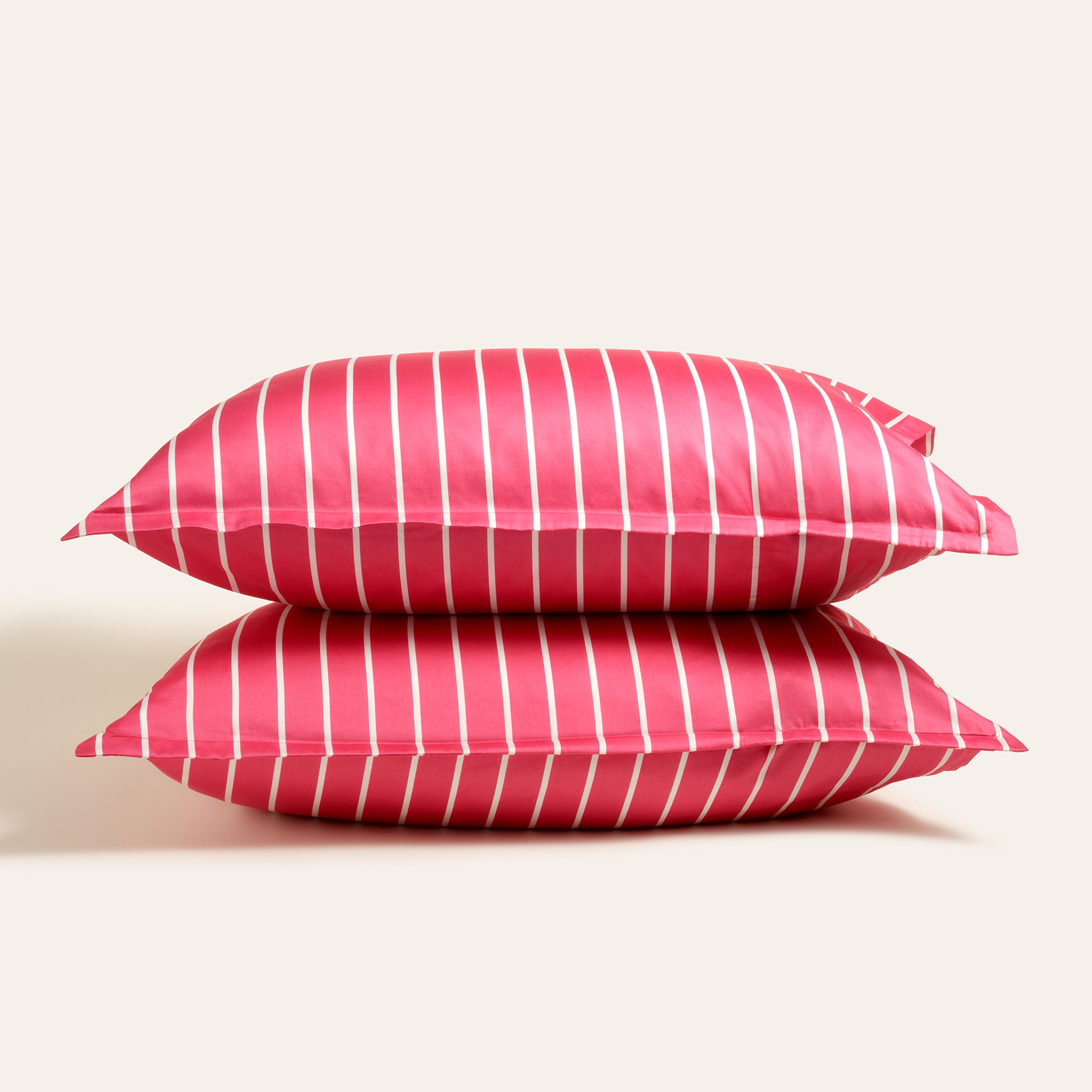 Solıd Geniş Çizgili 300 Tc Oxford 2'li Pamuk Saten Yastık Kılıfı 50x70+2 Cm Fuşya