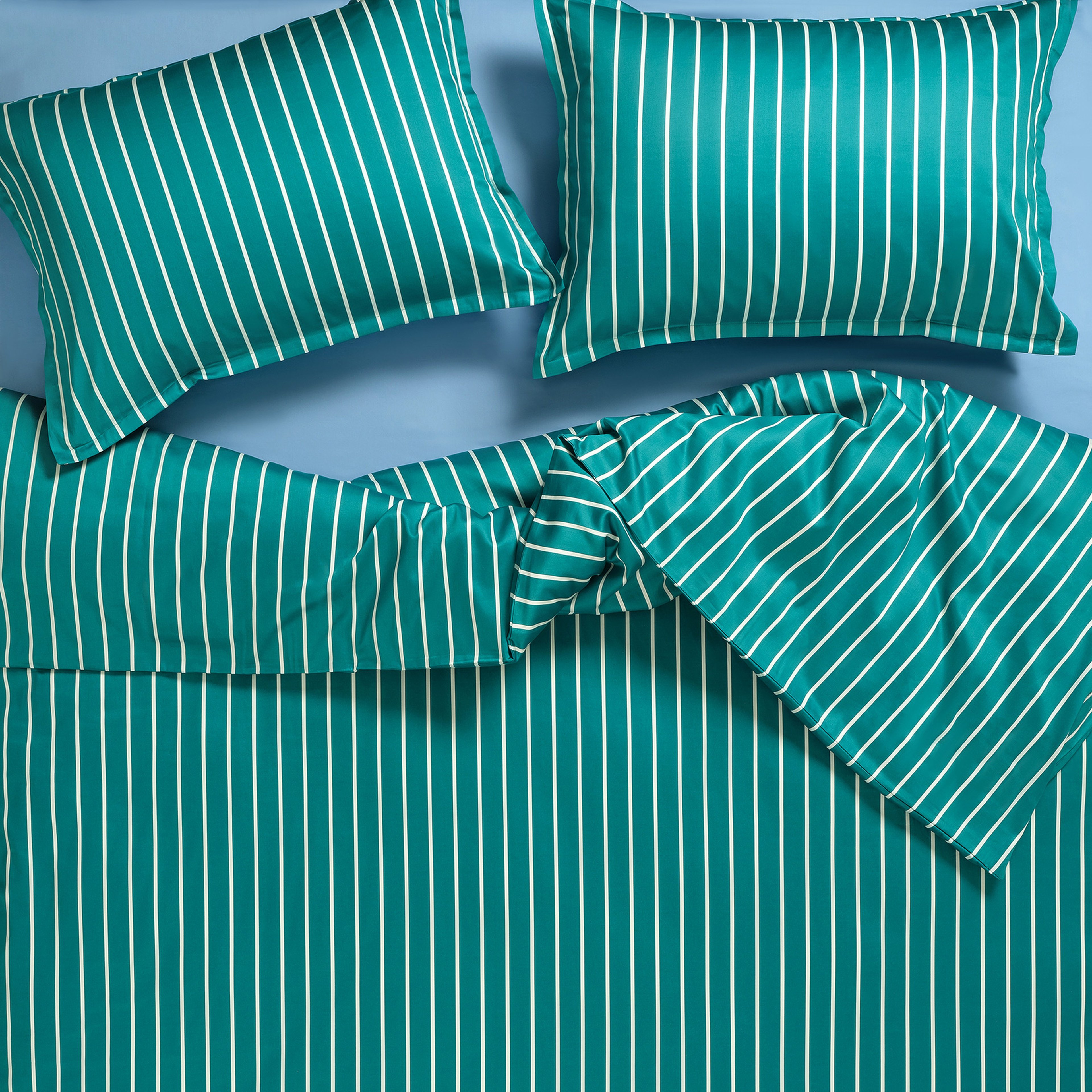 Solıd Geniş Çizgili 300 Tc Oxford 2'li Pamuk Saten Yastık Kılıfı 50x70+2 Cm Koyu Yeşil