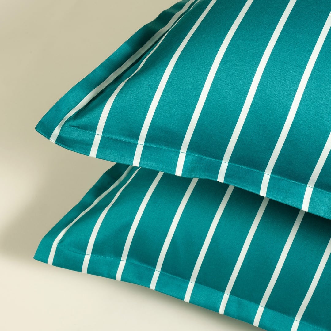 Solıd Geniş Çizgili 300 Tc Oxford 2'li Pamuk Saten Yastık Kılıfı 50x70+2 Cm Koyu Yeşil