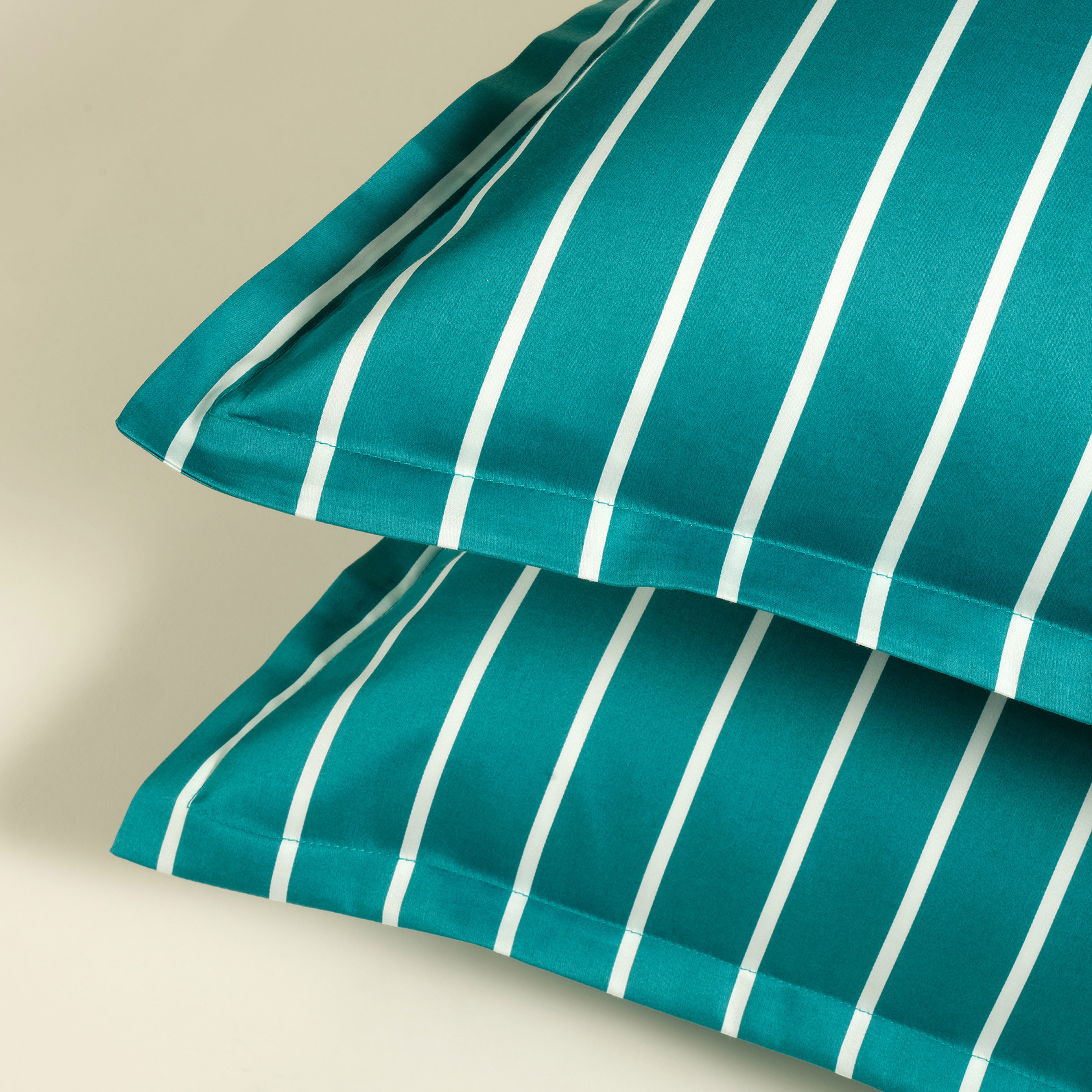 Solıd Geniş Çizgili 300 Tc Oxford 2'li Pamuk Saten Yastık Kılıfı 50x70+2 Cm Koyu Yeşil