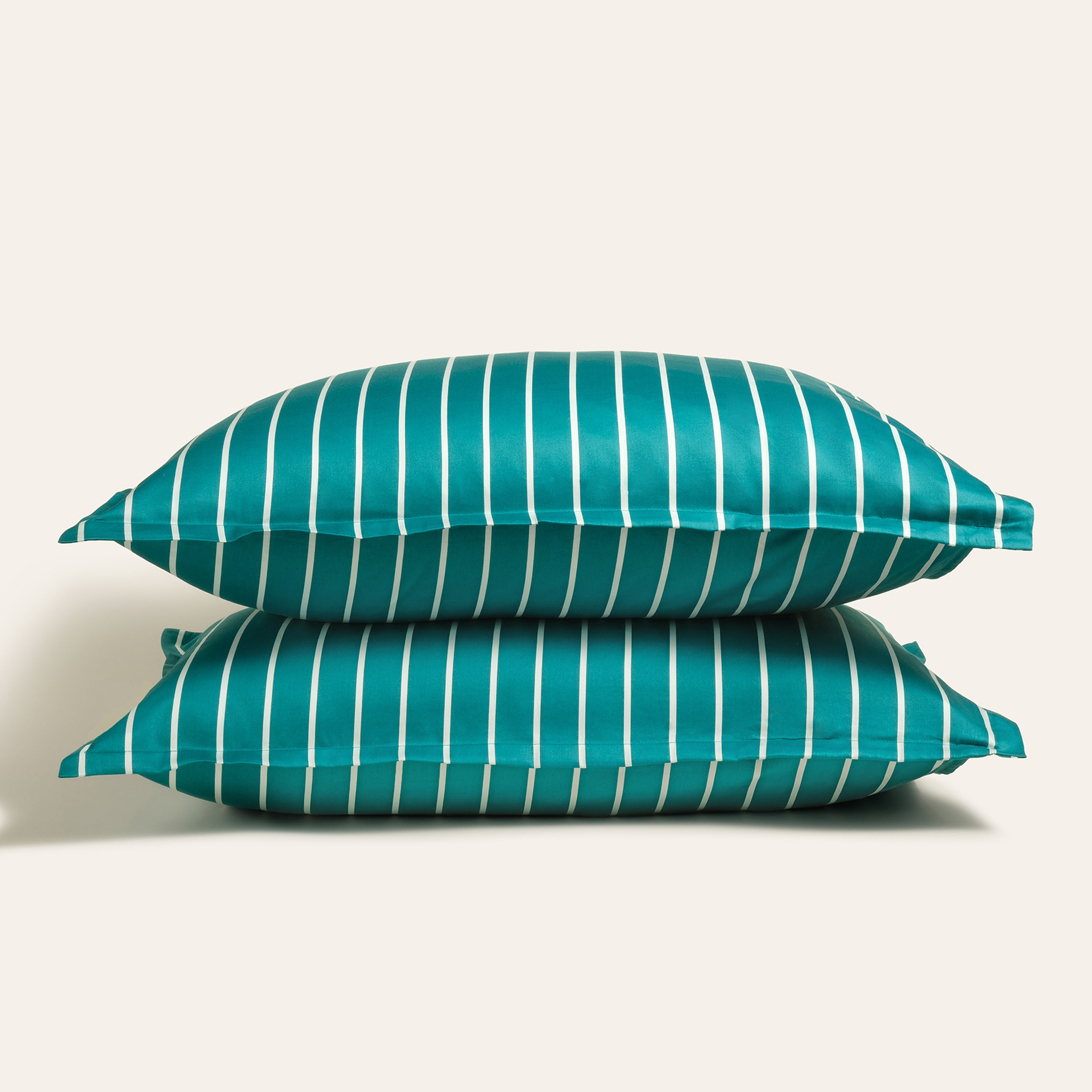 Solıd Geniş Çizgili 300 Tc Oxford 2'li Pamuk Saten Yastık Kılıfı 50x70+2 Cm Koyu Yeşil