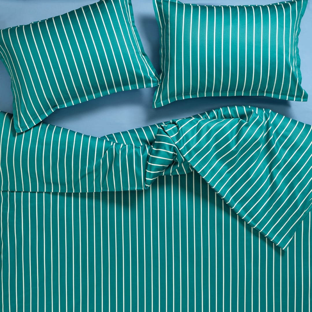 Solıd 300 Tc Geniş Çizgili Çift Kişilik Pamuk Saten Nevresim Seti 200x220 Cm Koyu Yeşil