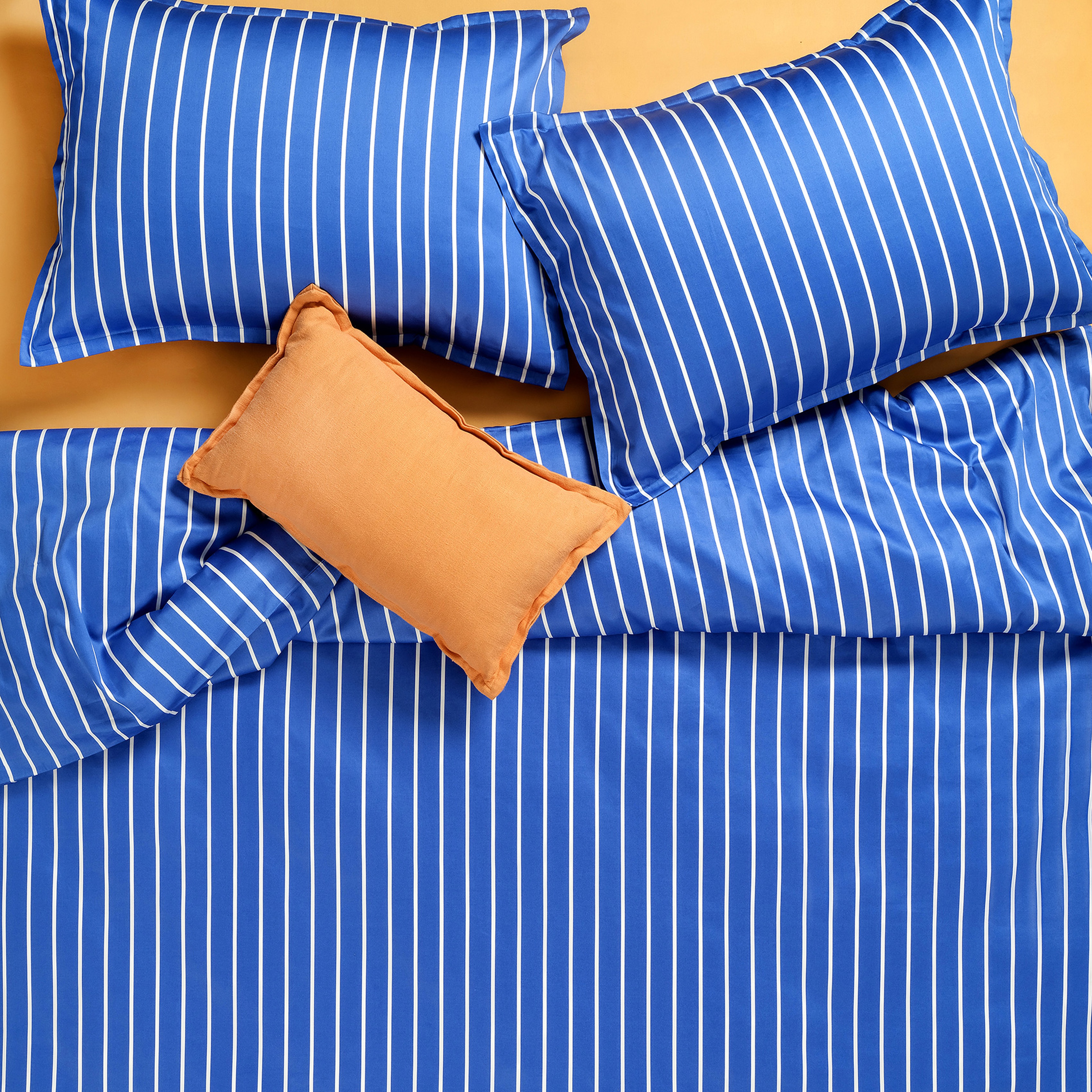 Solıd 300 Tc Geniş Çizgili Çift Kişilik Pamuk Saten Nevresim Seti 200x220 Cm Koyu Mavi