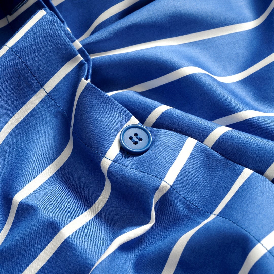 Solıd 300 Tc Geniş Çizgili Çift Kişilik Pamuk Saten Nevresim Seti 200x220 Cm Koyu Mavi