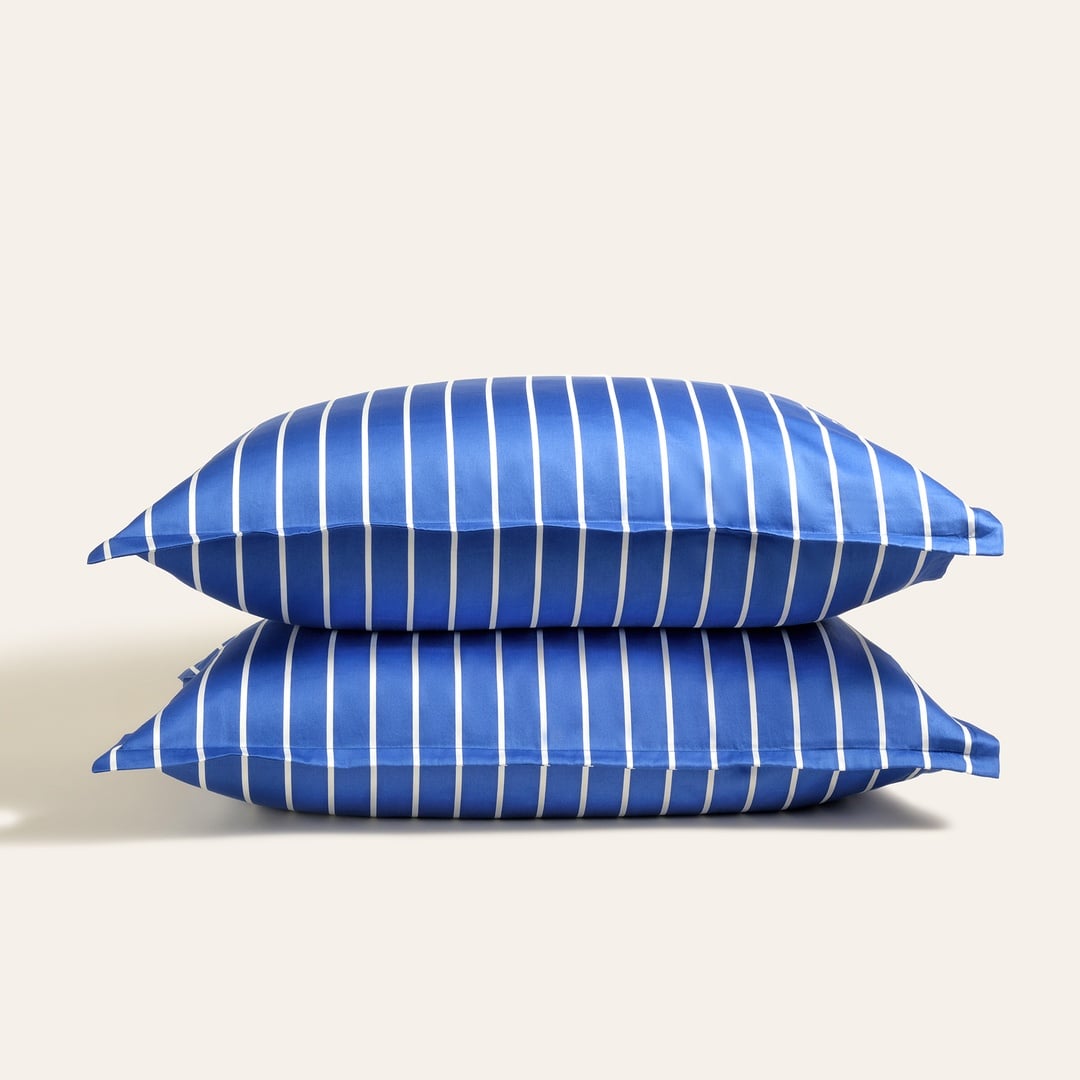 Solıd Geniş Çizgili 300 Tc Oxford 2'li Pamuk Saten Yastık Kılıfı 50x70+2 Cm Koyu Mavi