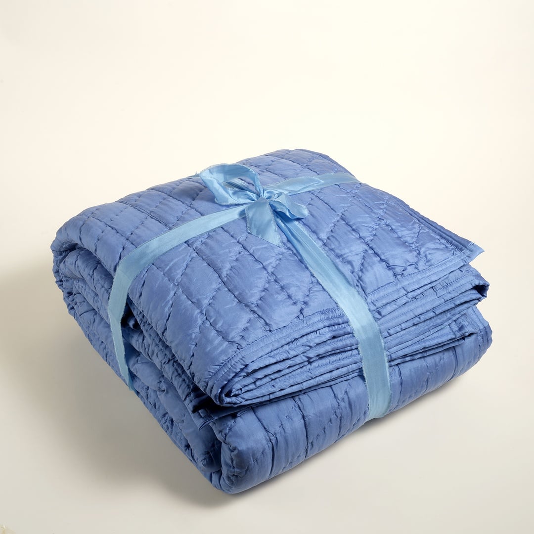 Okhla Kıng Sıze İpek Yatak Örtüsü Seti 260x280 Cm Mavi