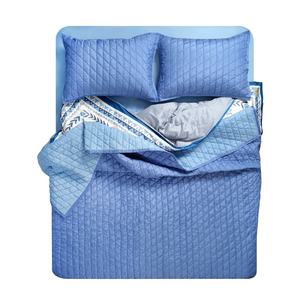 Okhla Kıng Sıze İpek Yatak Örtüsü Seti 260x280 Cm Mavi