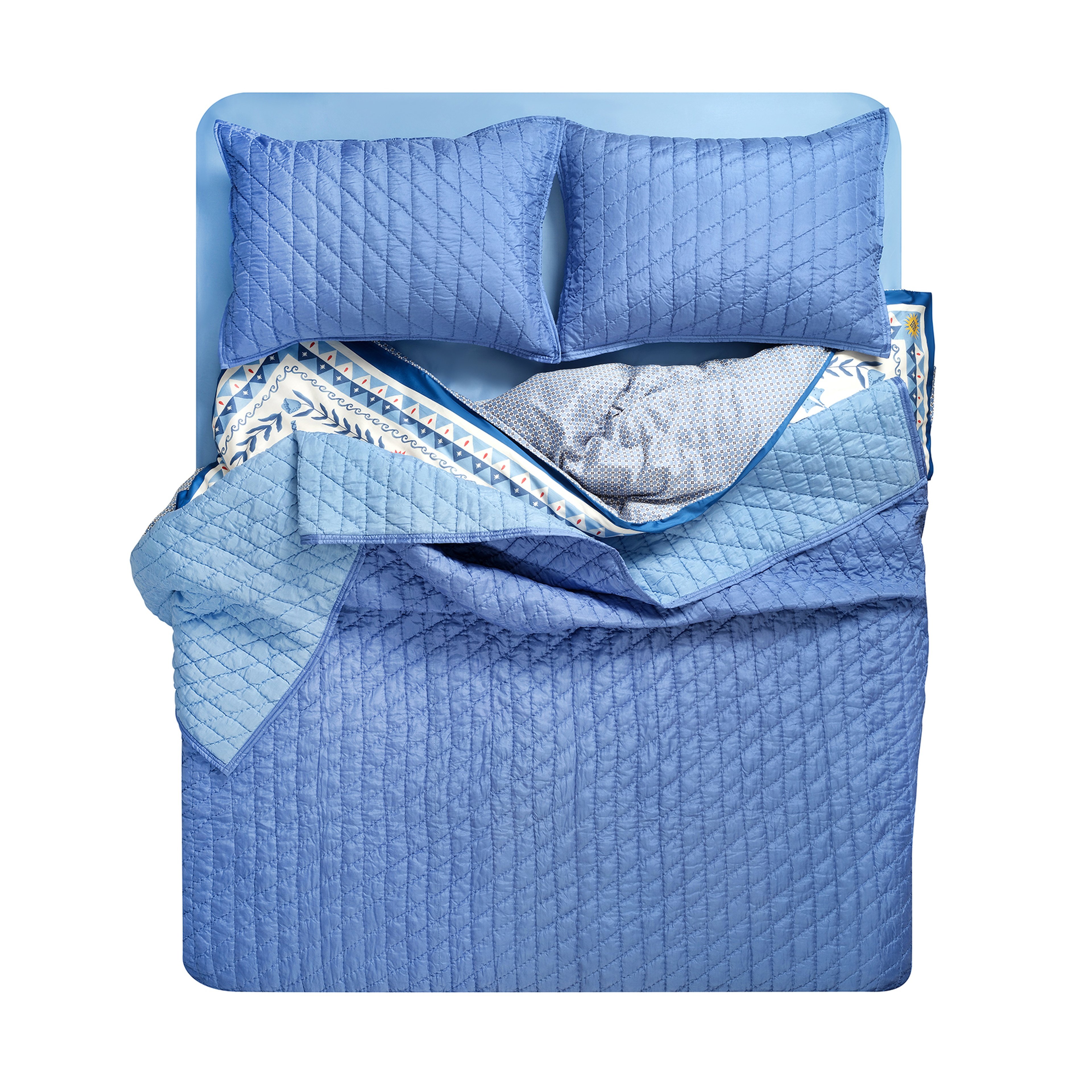 Okhla Kıng Sıze İpek Yatak Örtüsü Seti 260x280 Cm Mavi