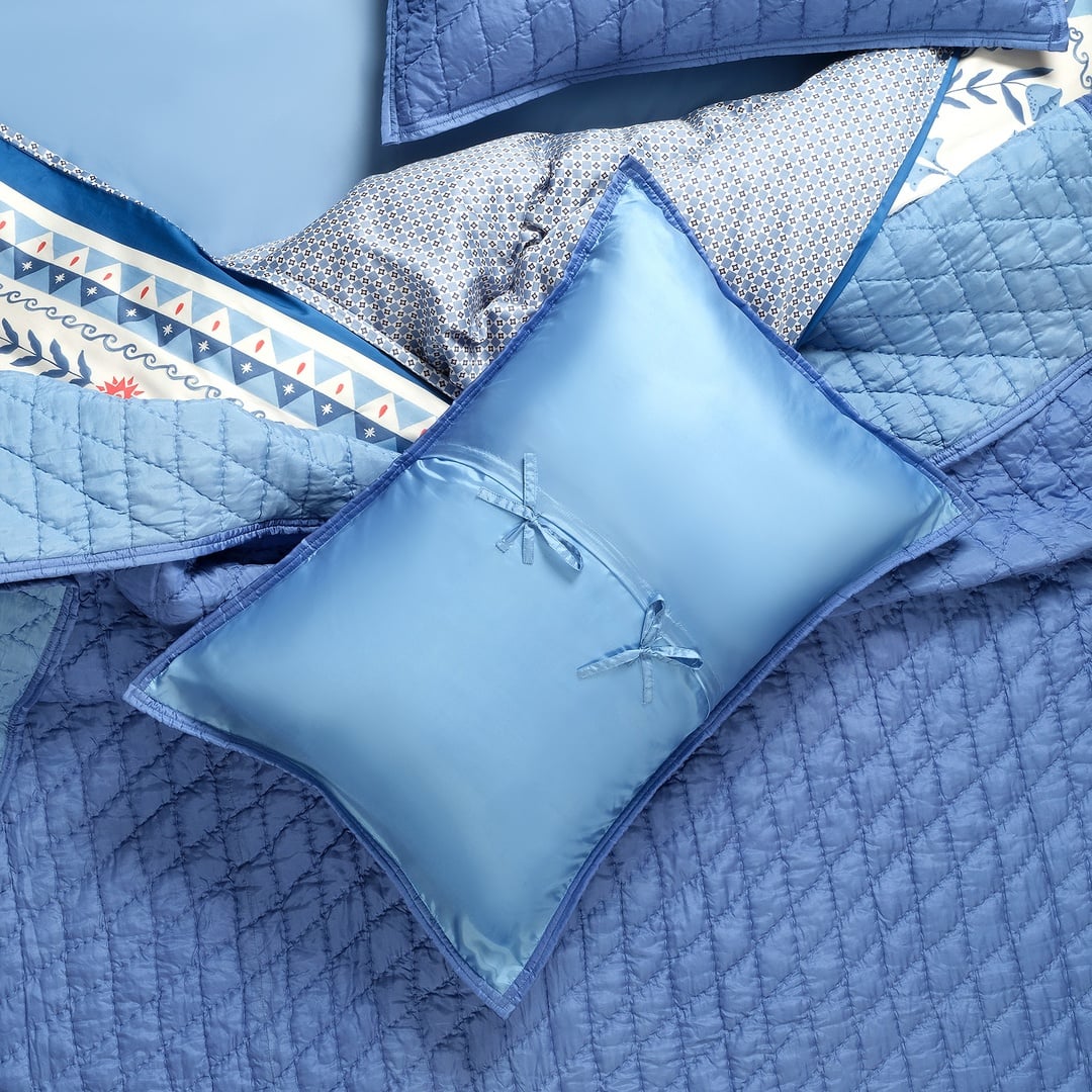 Okhla Kıng Sıze İpek Yatak Örtüsü Seti 260x280 Cm Mavi