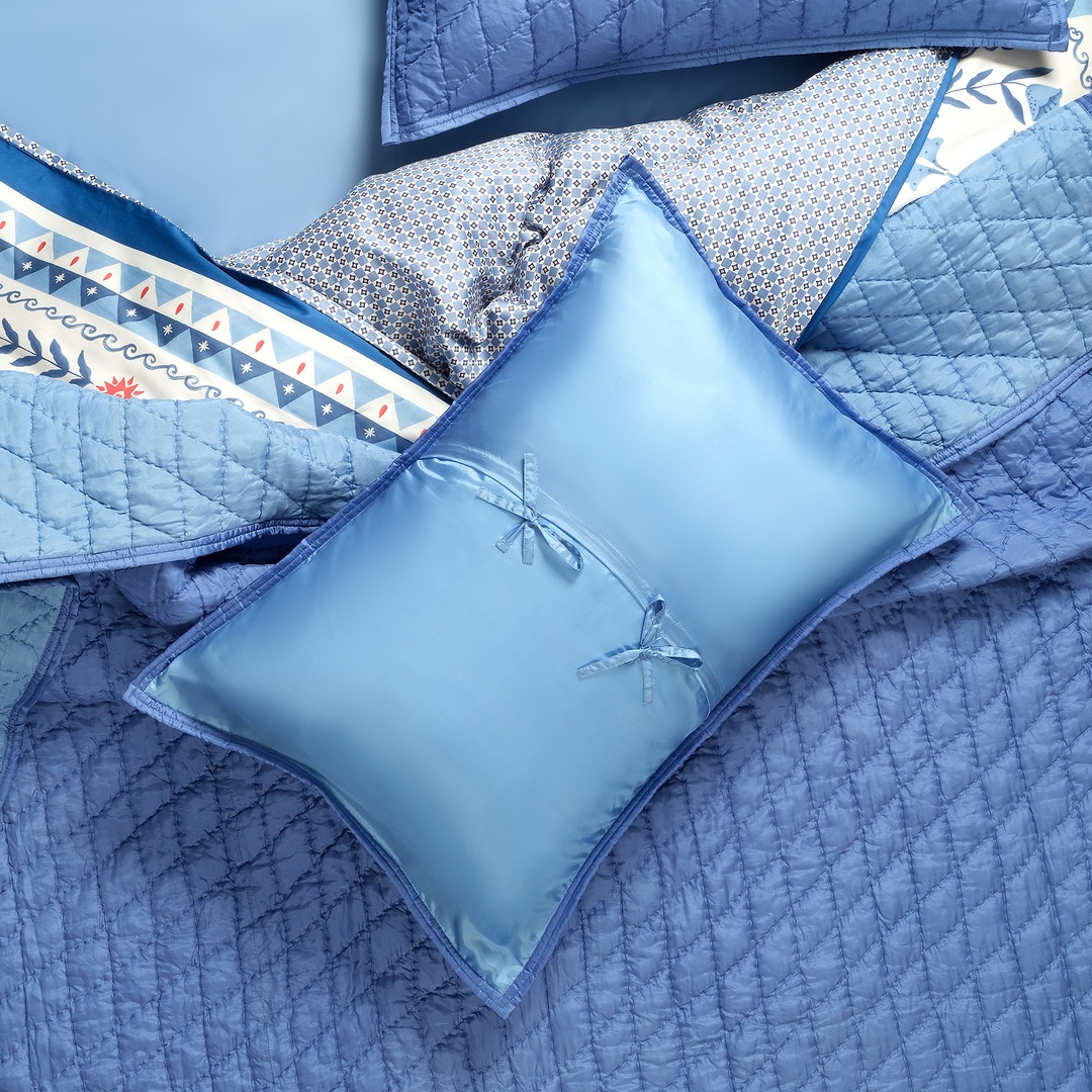 Okhla Çift Kişilik İpek Yatak Örtüsü Seti 240x260 Cm Mavi