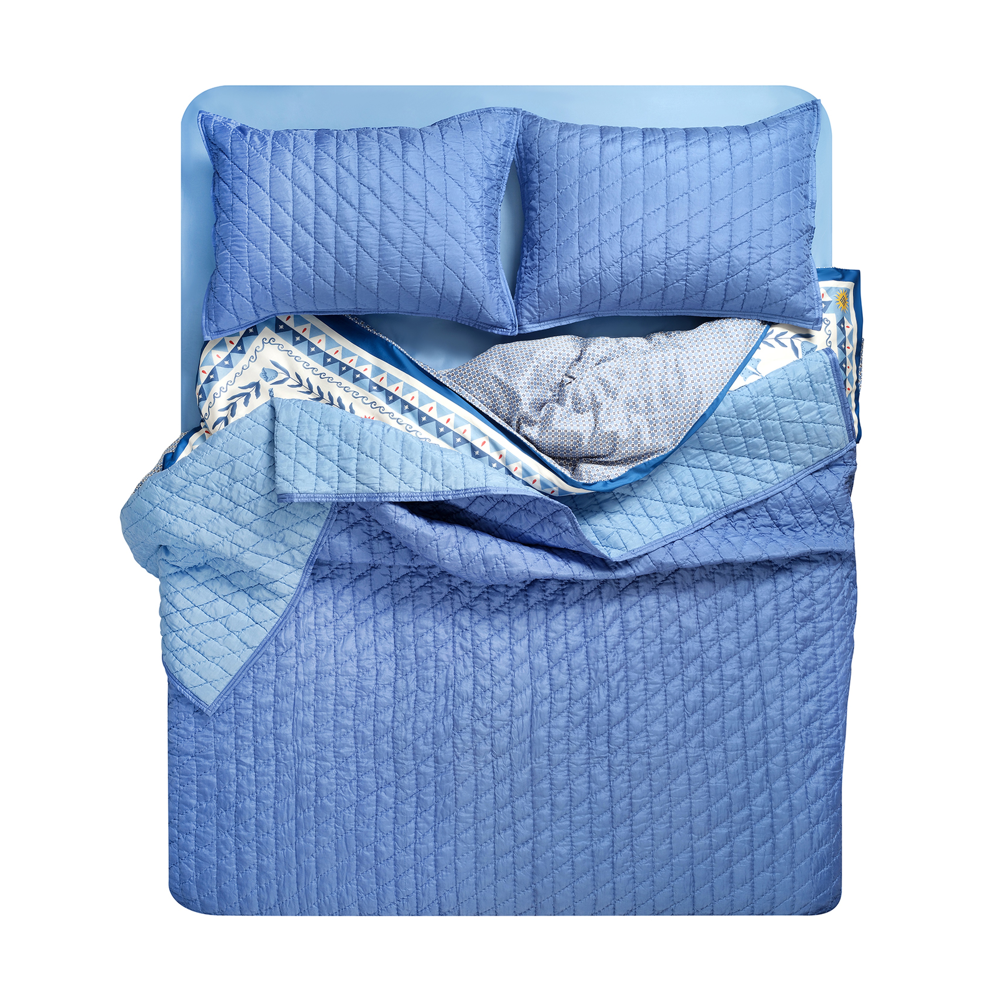 Okhla Çift Kişilik İpek Yatak Örtüsü Seti 240x260 Cm Mavi